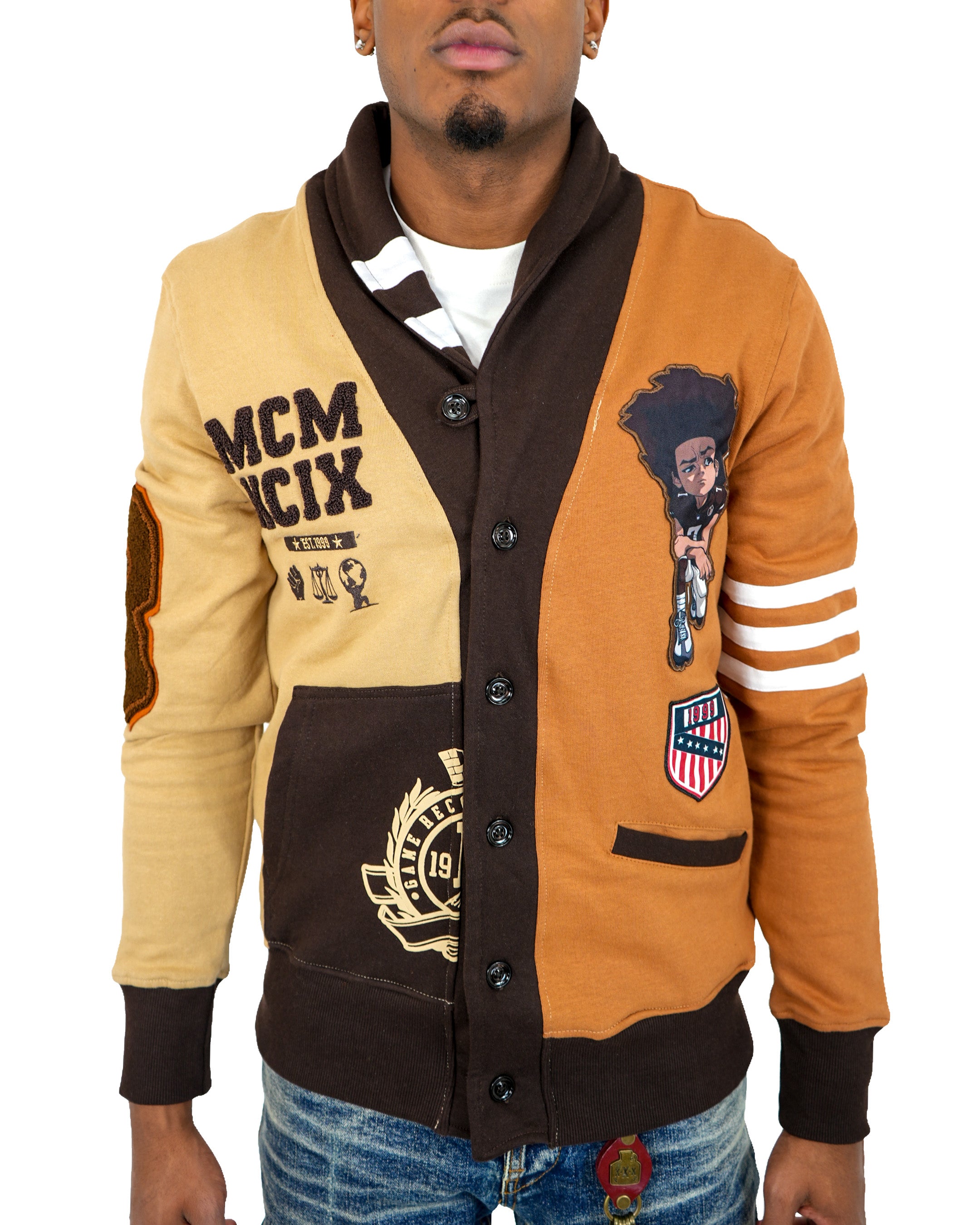 The Boondocks Huey Football Knit Chocolate Cardigan