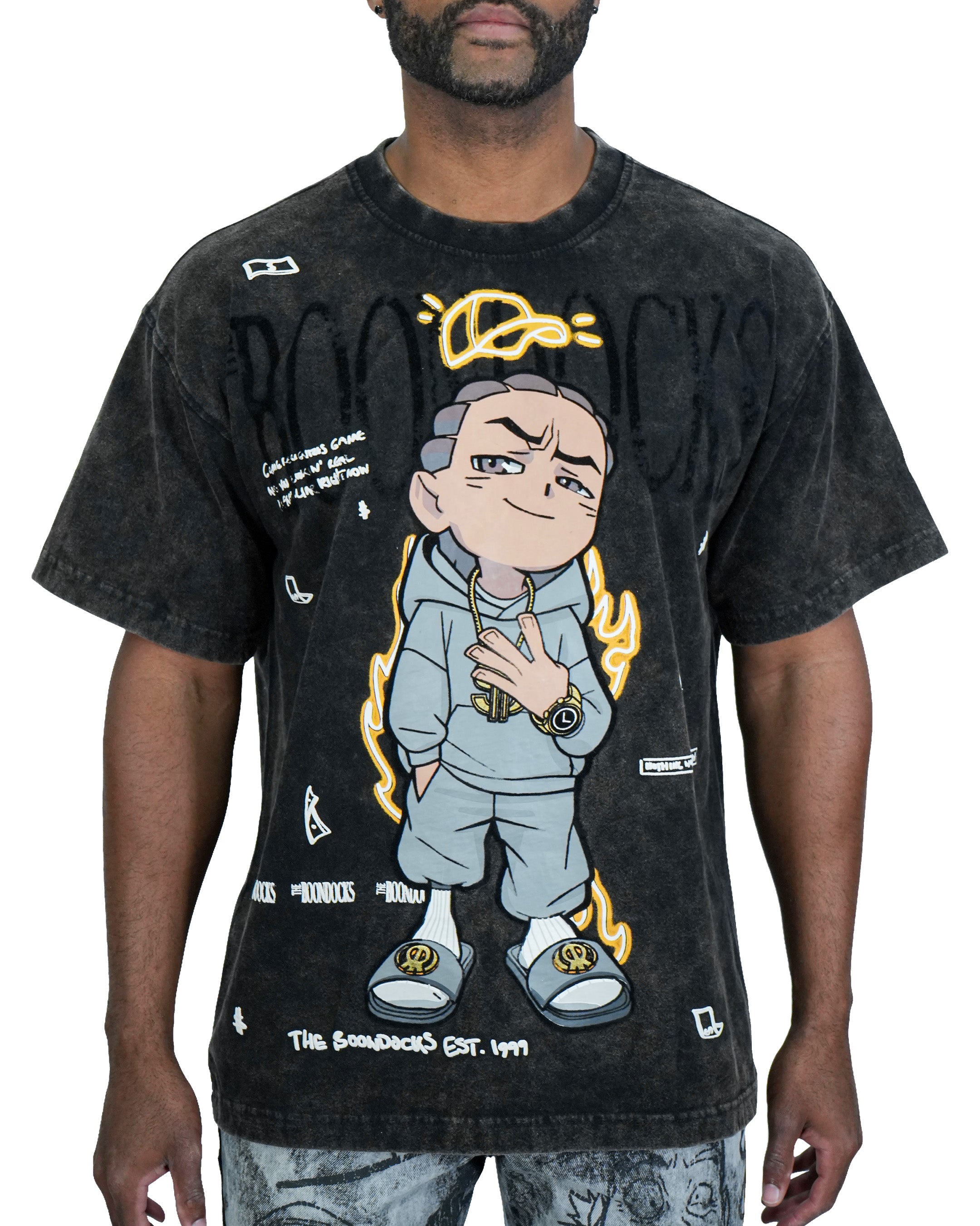 The Boondocks Riley King Oversized Black Acid Wash T-Shirt - NYCC25