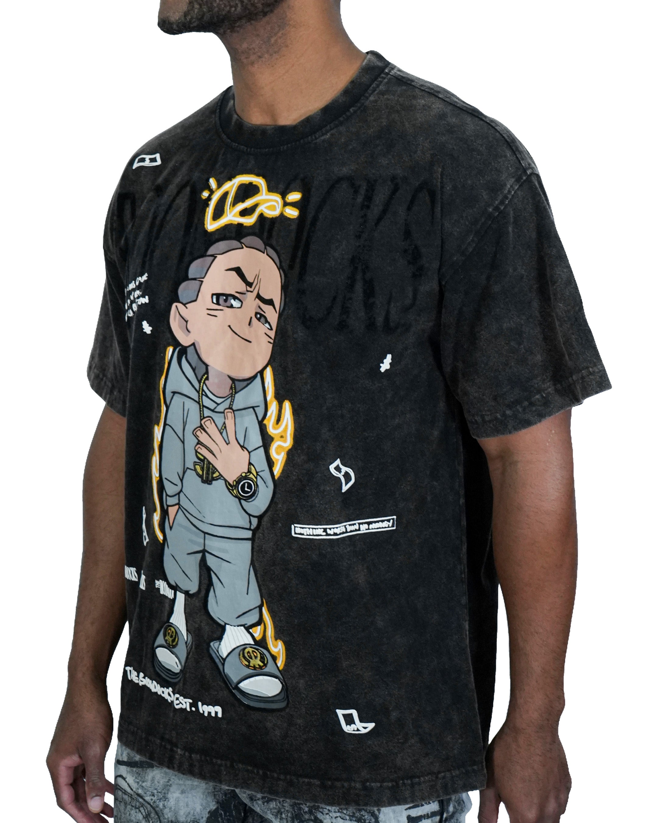 The Boondocks Riley King Oversized Black Acid Wash T-Shirt - NYCC25