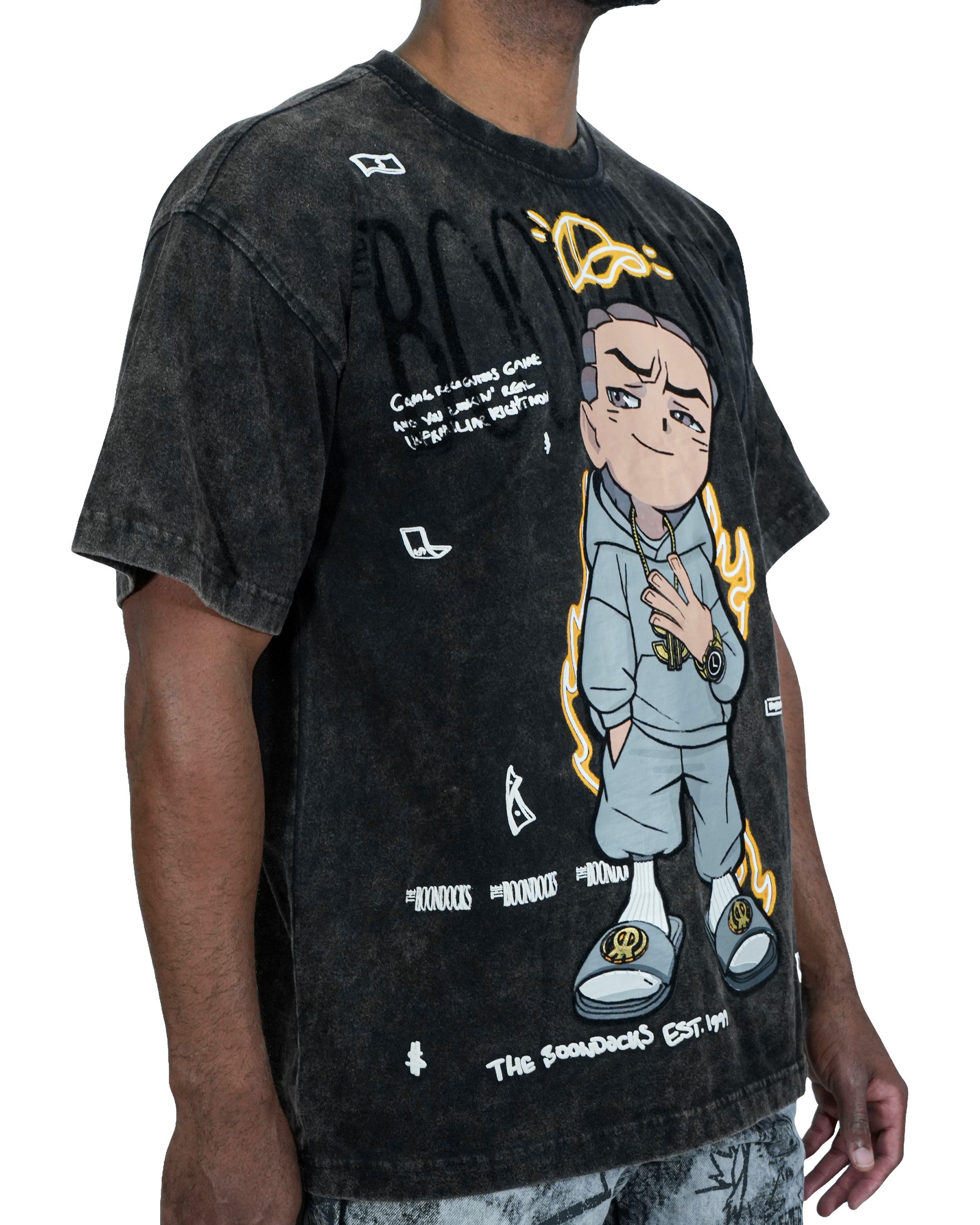 The Boondocks Riley King Oversized Black Acid Wash T-Shirt - NYCC25