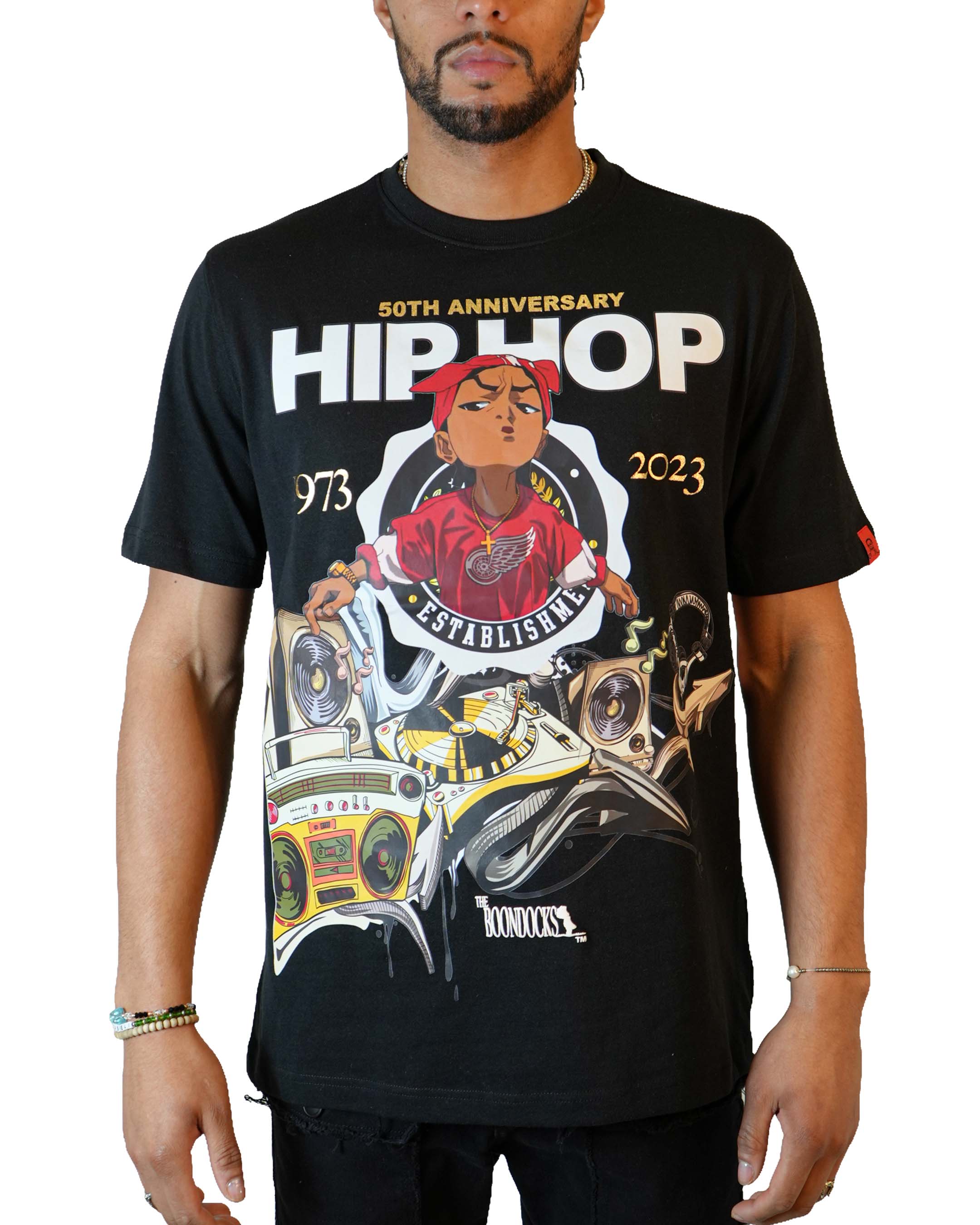 Dempsey Arne bunke The Boondocks -Hip Hop 50th Anniversary Black T-Shirt – de•Kryptic