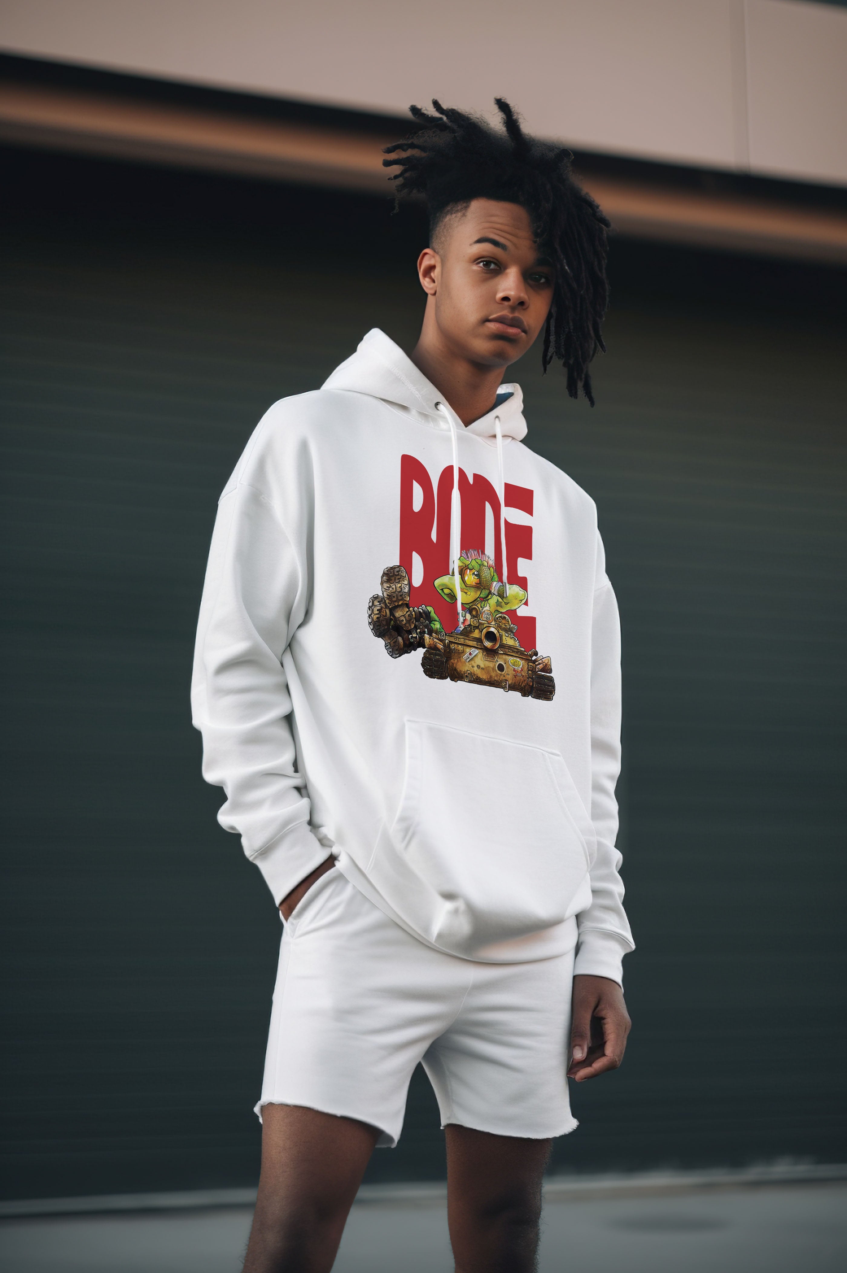 Bode World Tour "Tanking Around" Sudadera con capucha de doble cara de edición limitada Blanco