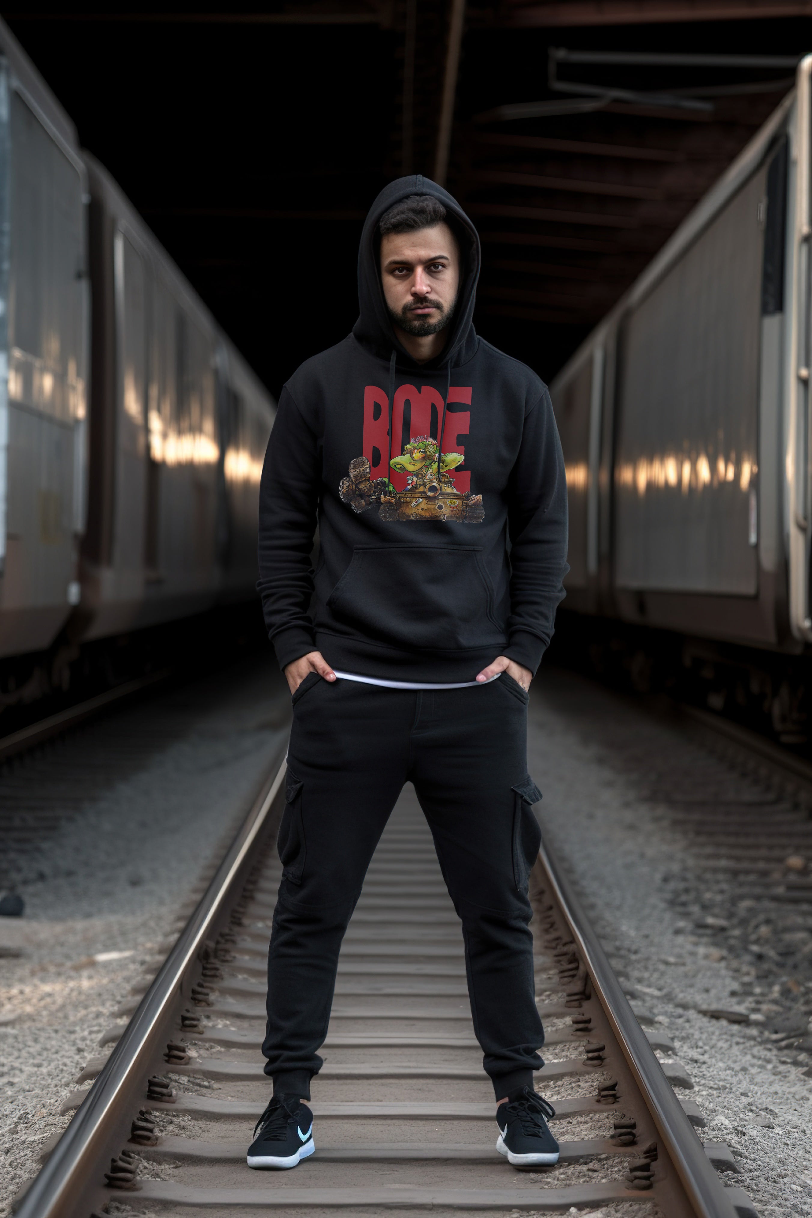 Bode World Tour "Tanking Around" Sudadera con capucha de edición limitada de doble cara Negro
