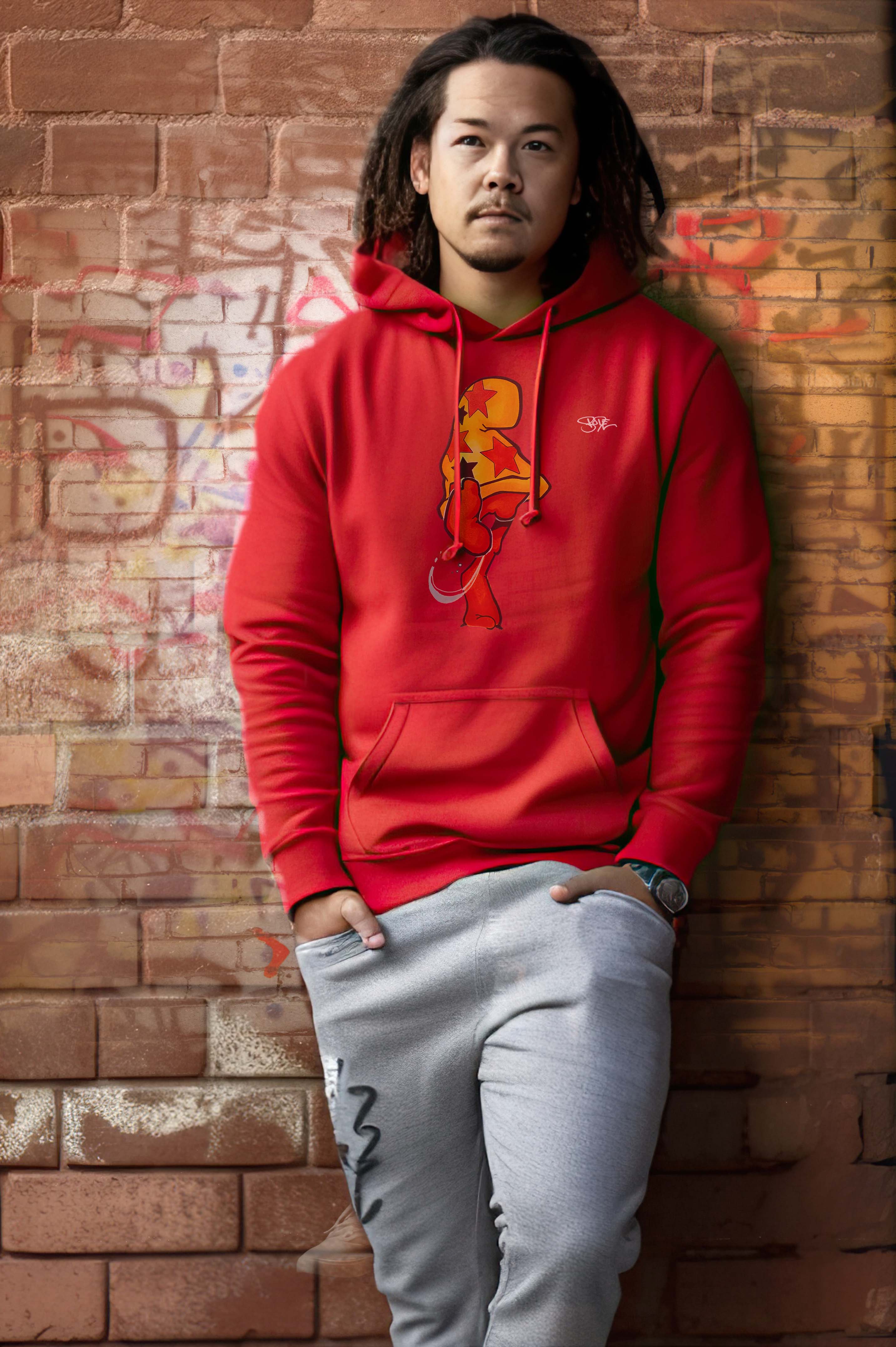 Bode Creed "Classic Cheech Drawing" Sudadera con capucha de dos caras de edición limitada, color rojo