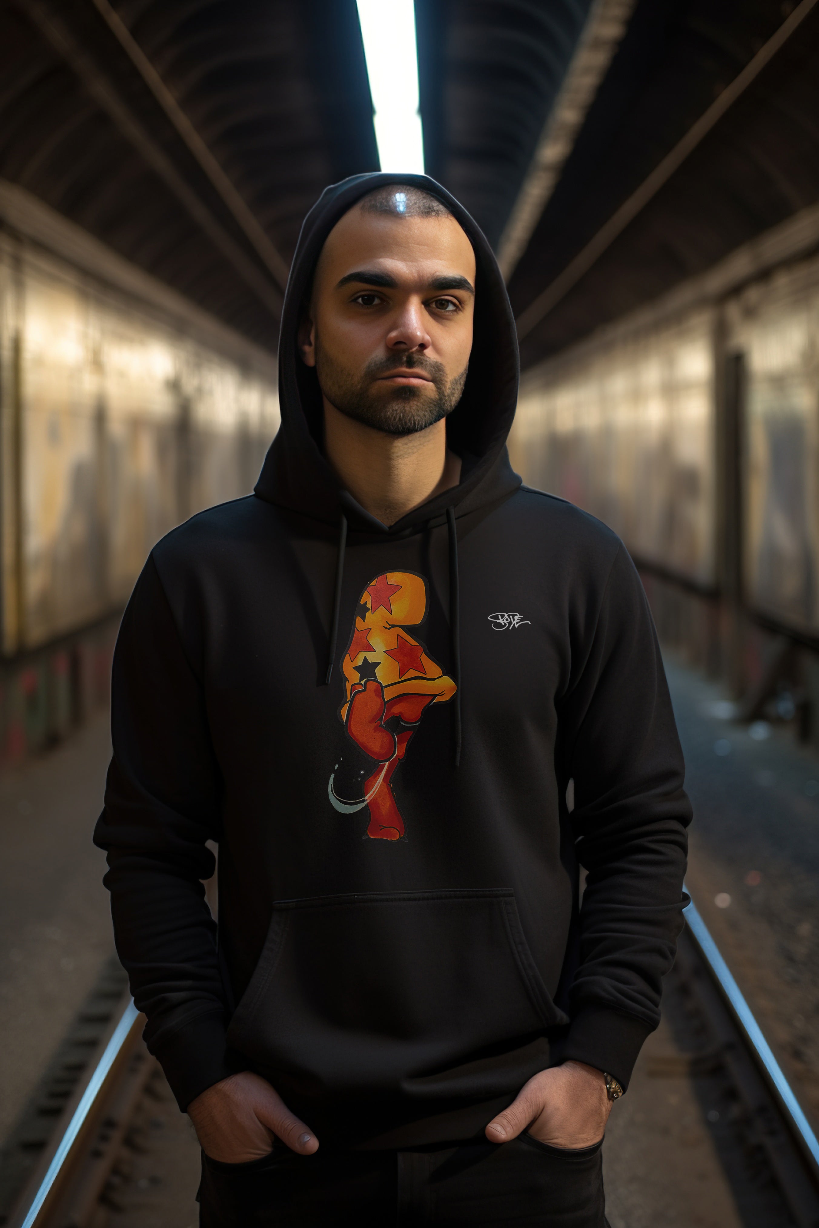 Bode Creed "Classic Cheech Drawing" Sudadera con capucha de dos caras de edición limitada en negro
