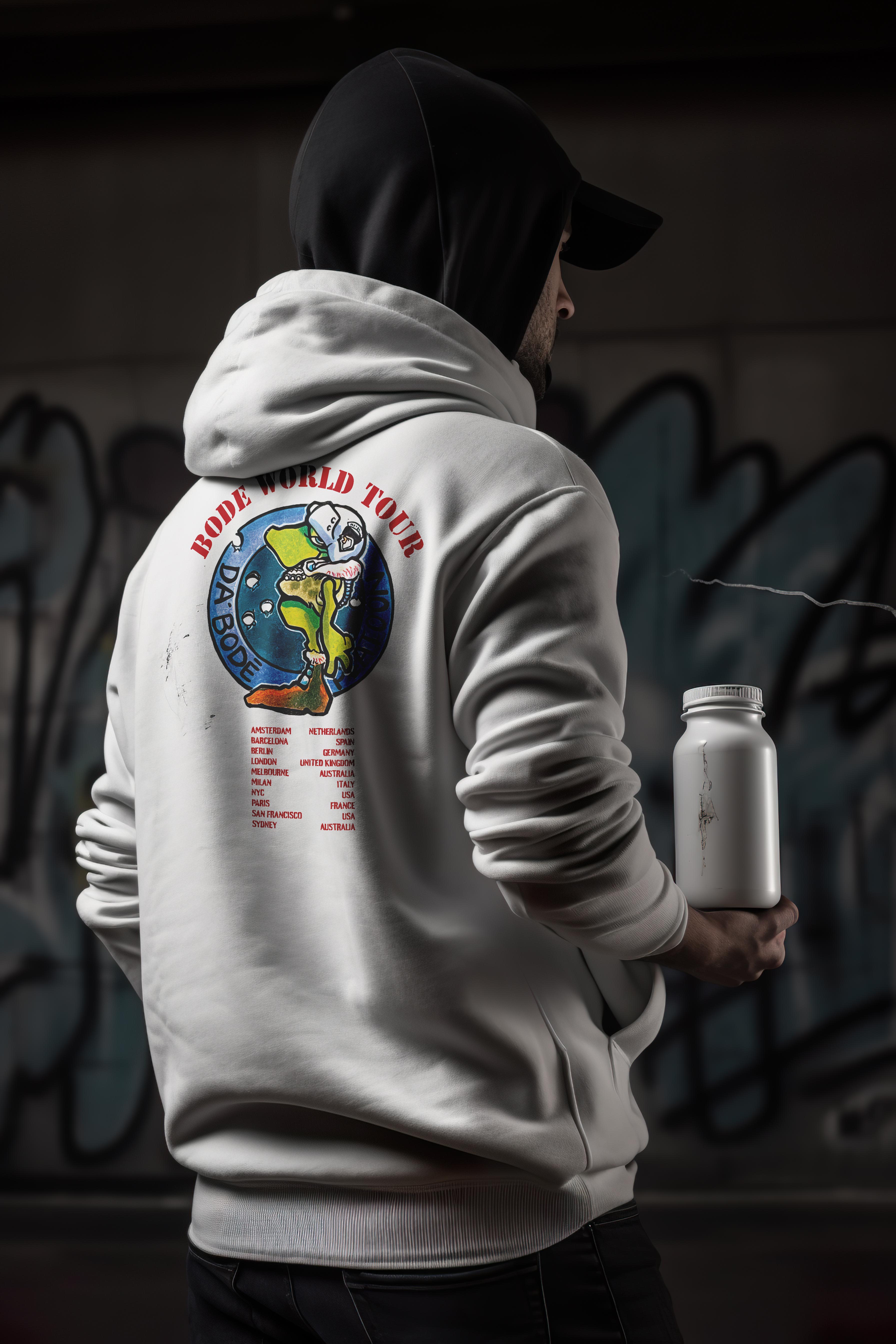 Bode World Tour "Tanking Around" Sudadera con capucha de doble cara de edición limitada Blanco