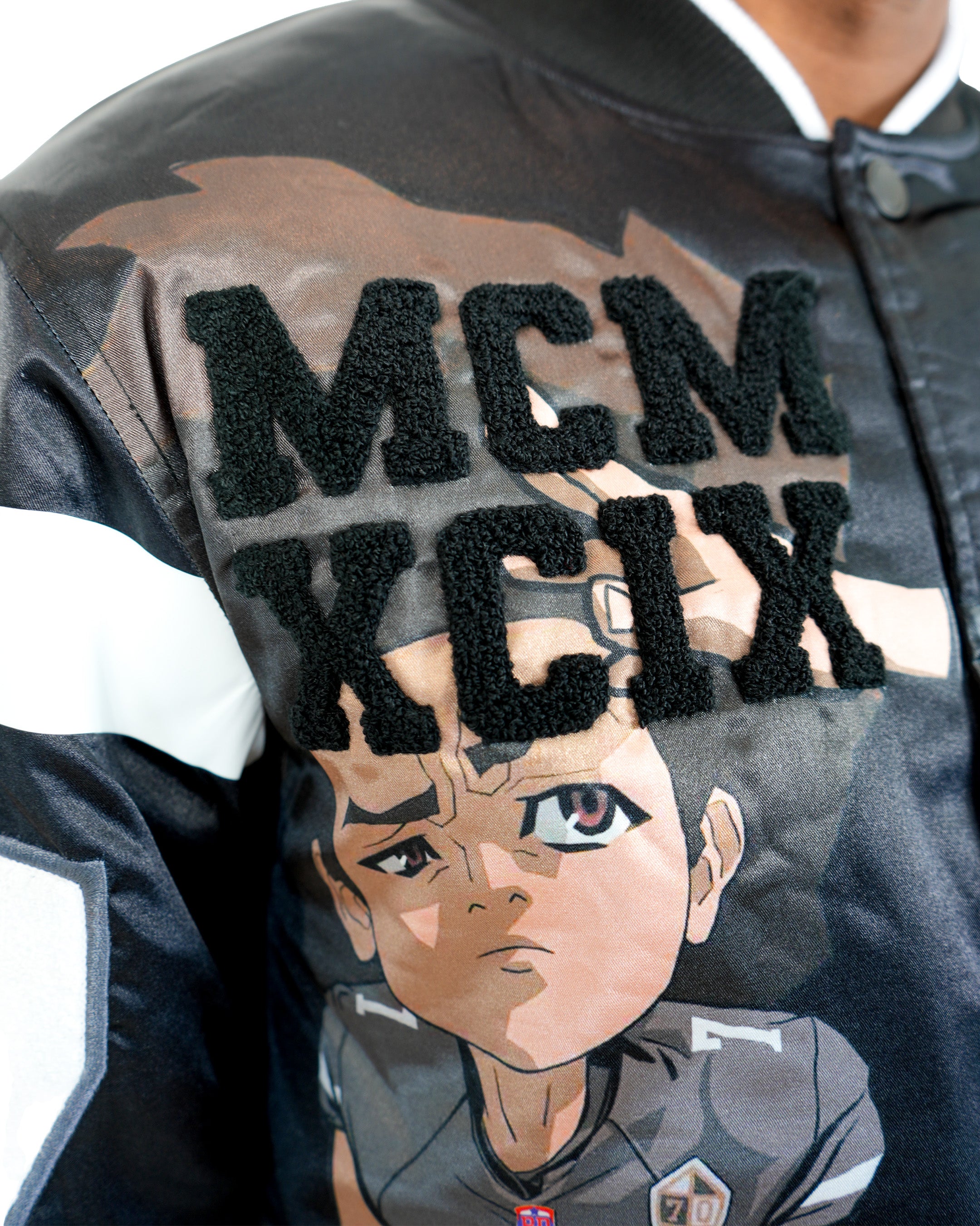 The Boondocks Huey & Riley Football Black Satin Varsity Jacket