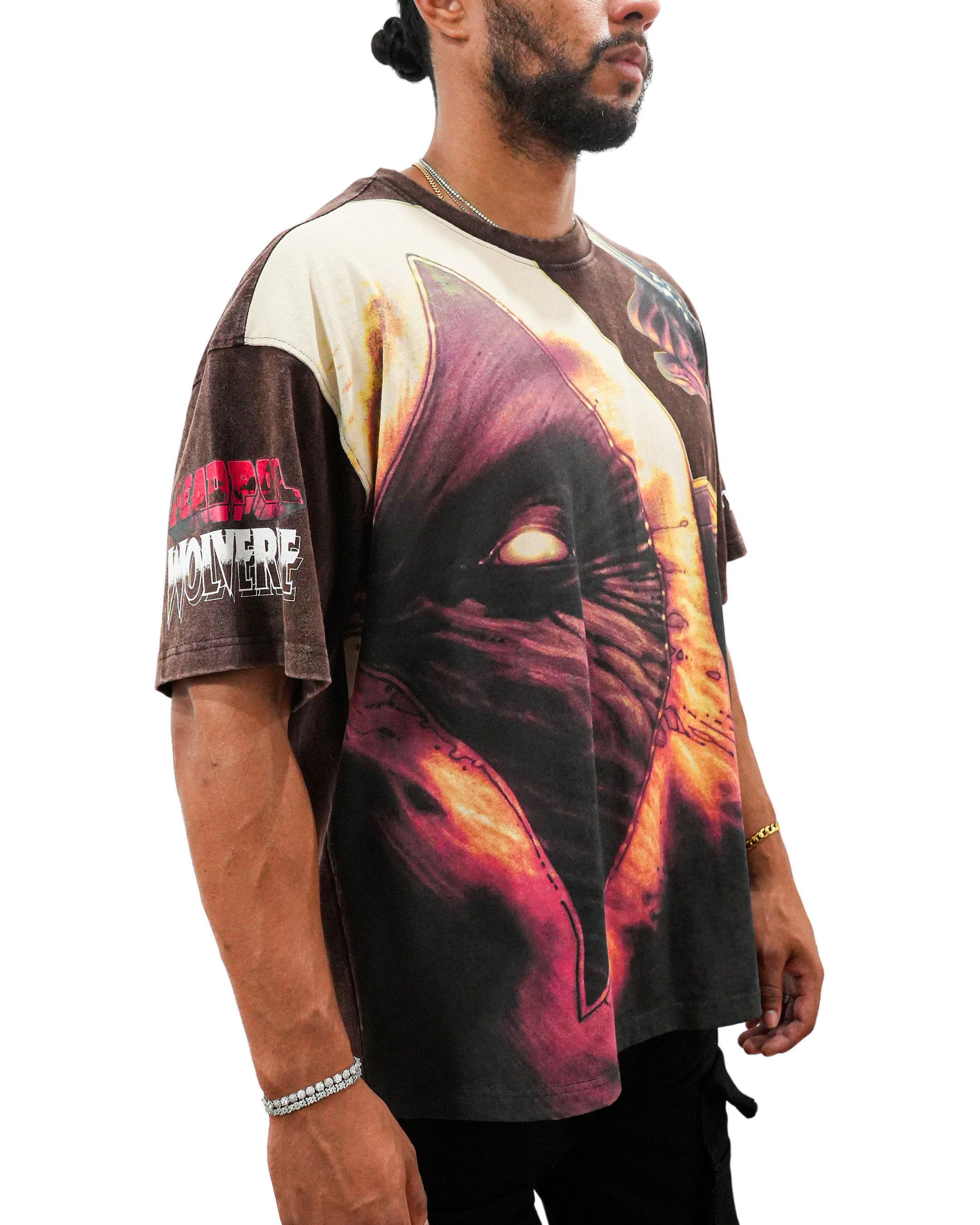 Deadpool x Wolverine - Claws and Chaos Oversized Brown T-Shirt