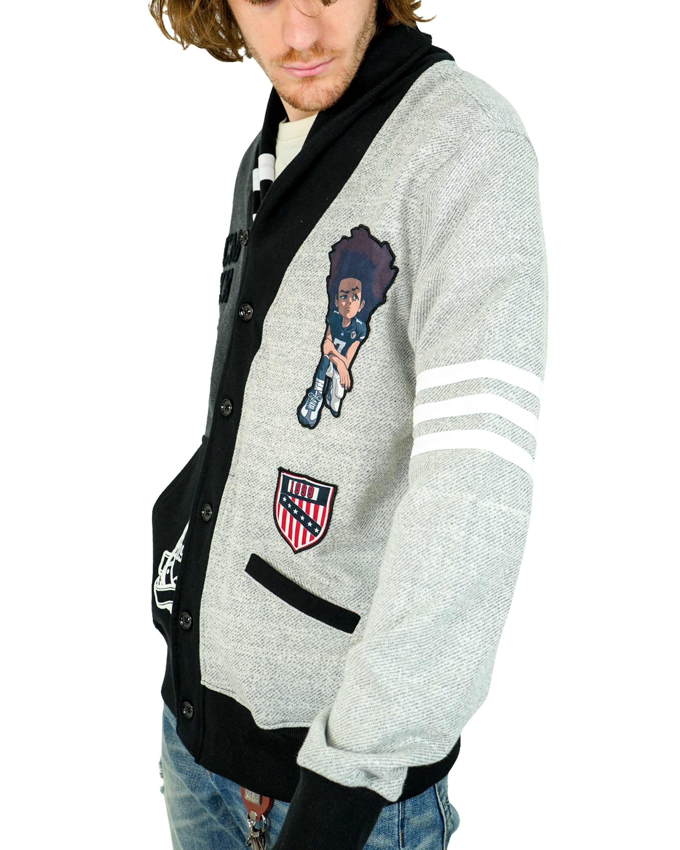 The Boondocks Huey Football Knit Black Cardigan