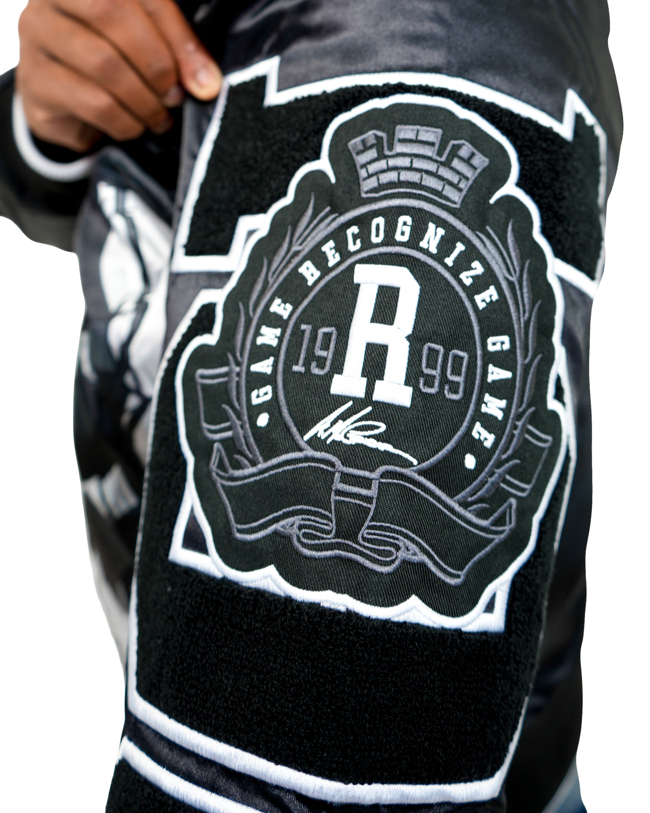 The Boondocks Huey & Riley Football Black Satin Varsity Jacket
