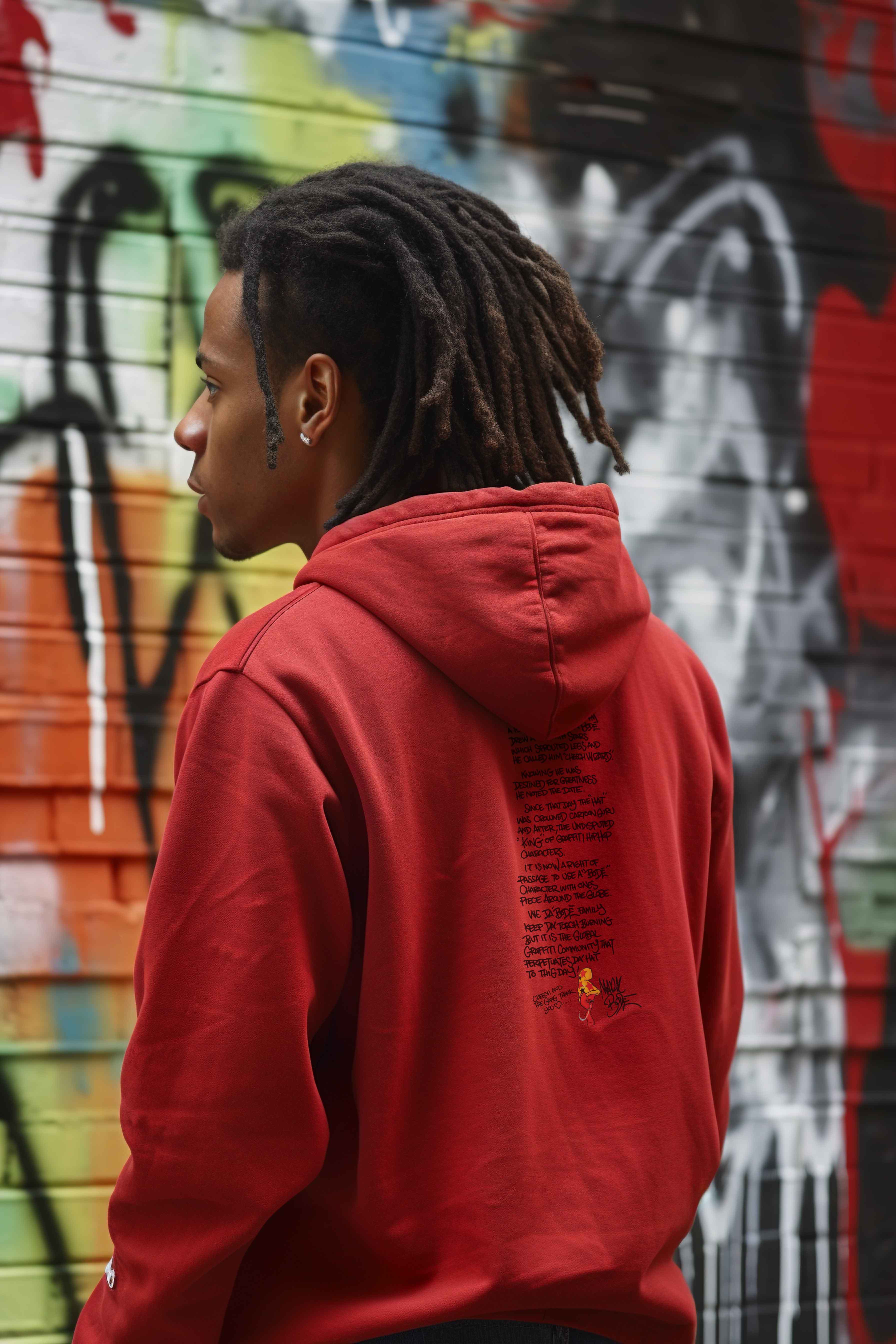 Bode "It's Lit" Cheech Sudadera con capucha roja de mezcla pesada de doble cara de edición limitada