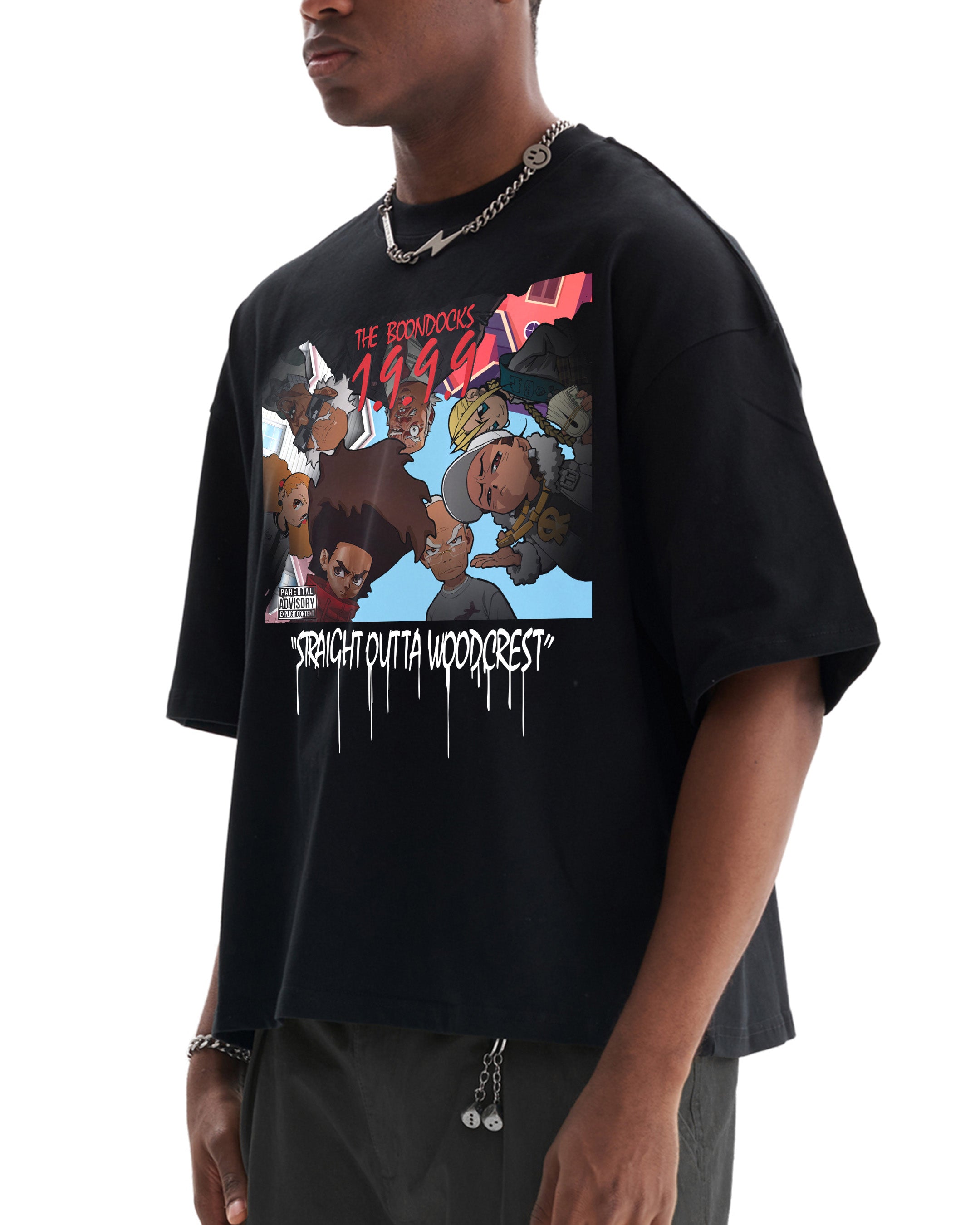 The Boondocks Straight Outta Woodcrest Cropped Black T-Shirt