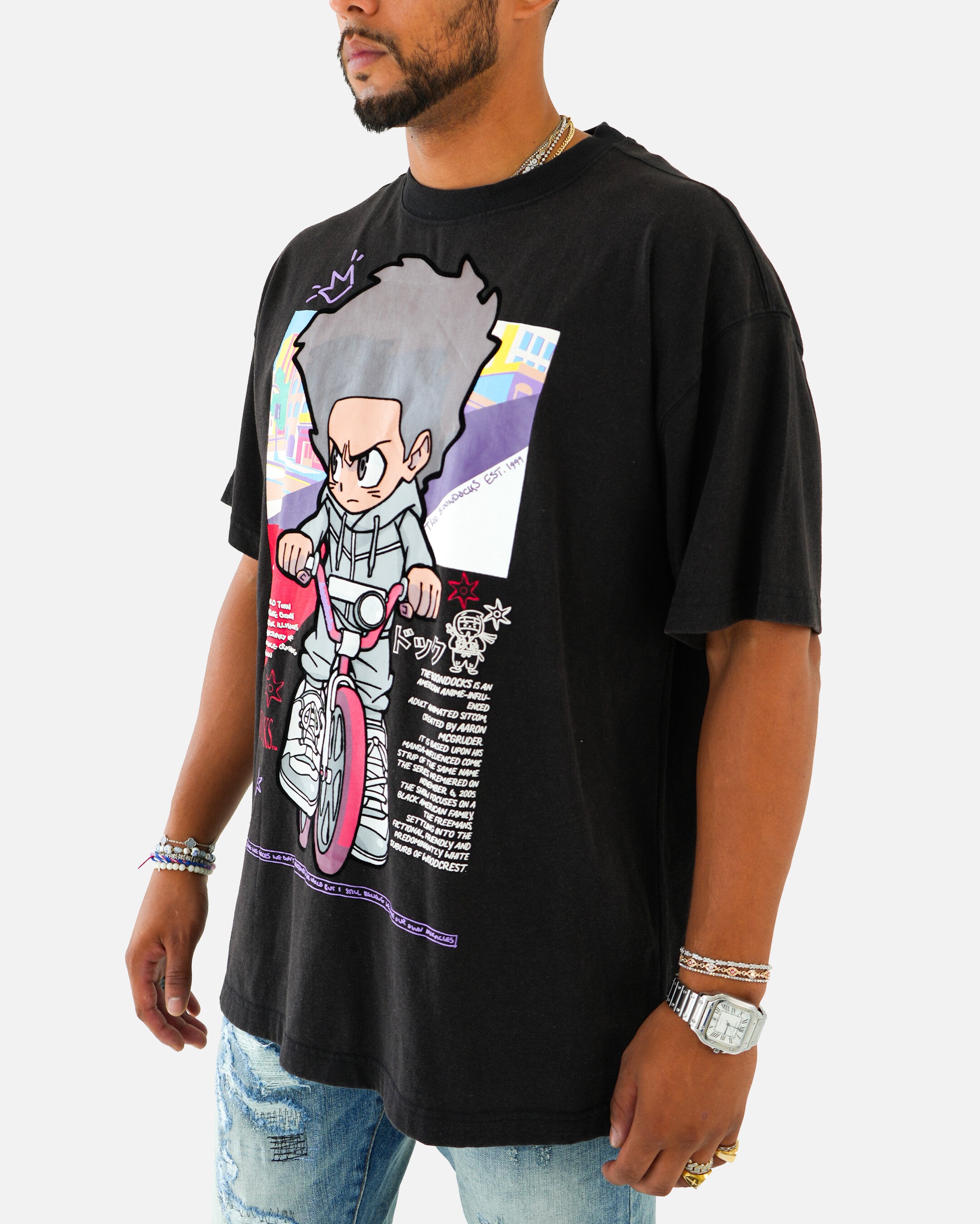 The Boondocks The Freeman Cycle Black Stone Wash T-Shirt