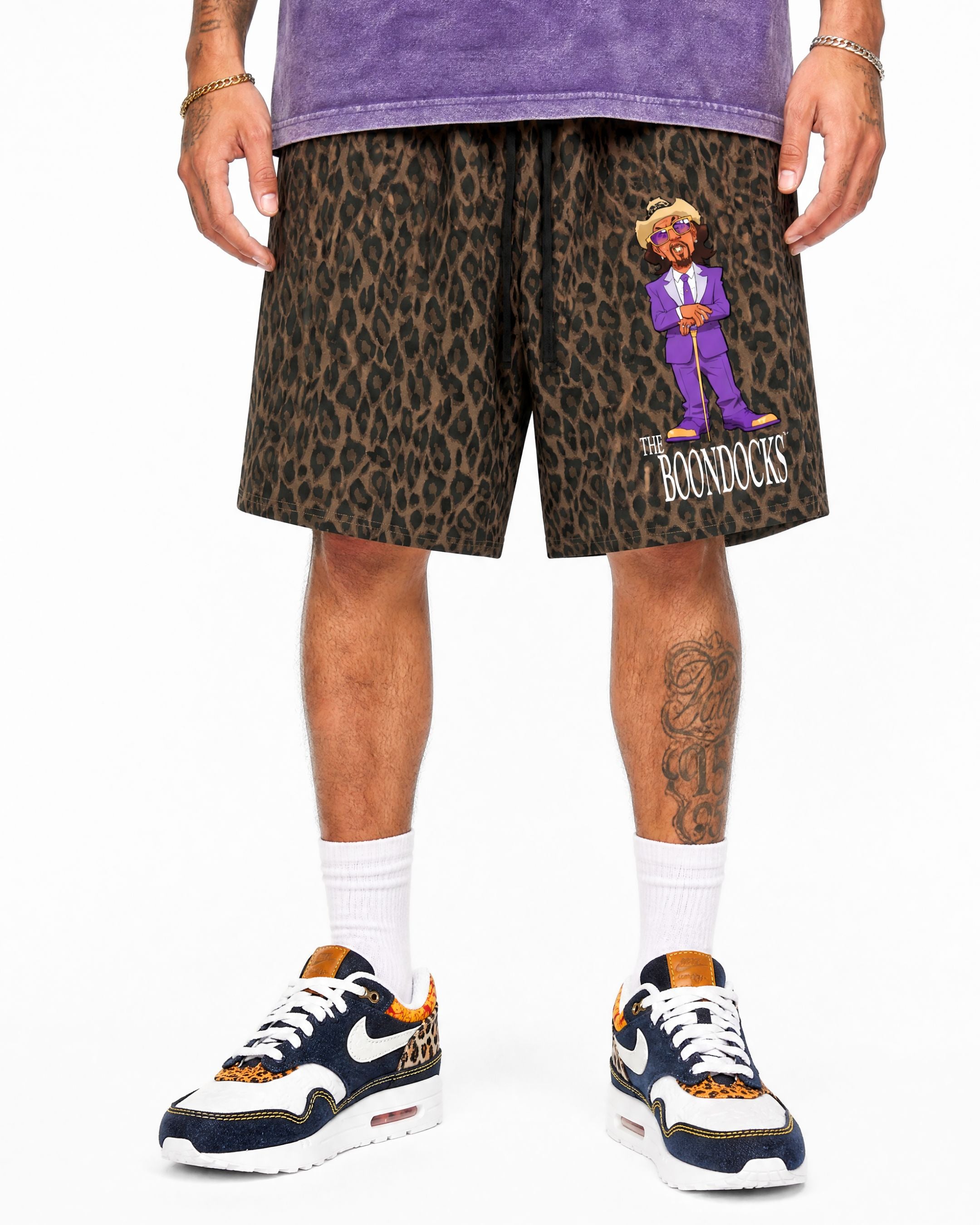 The Boondocks Slickback Leopard Drawstring Shorts