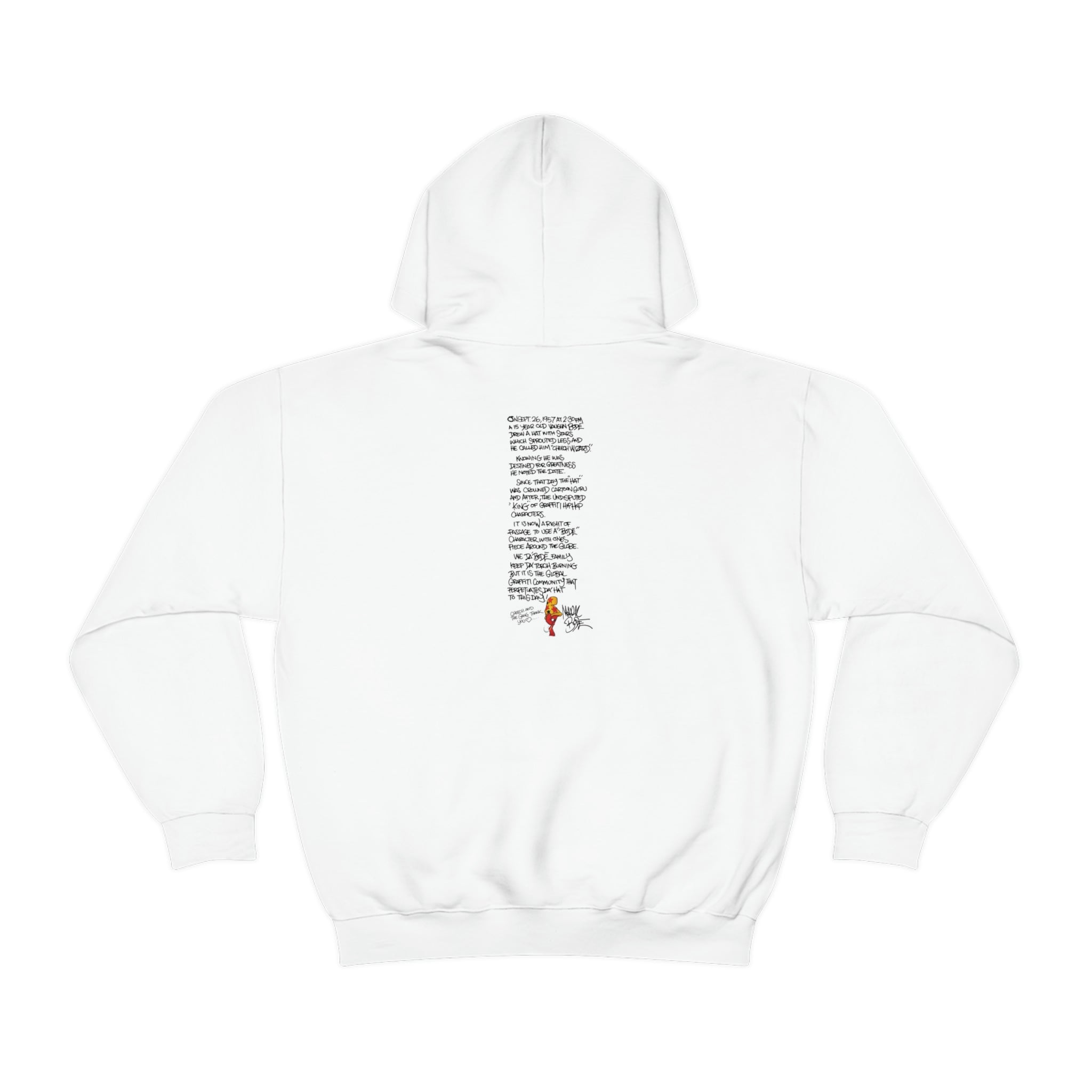 Bode Creed "Classic Cheech Drawing" Sudadera con capucha de dos caras de edición limitada, color blanco