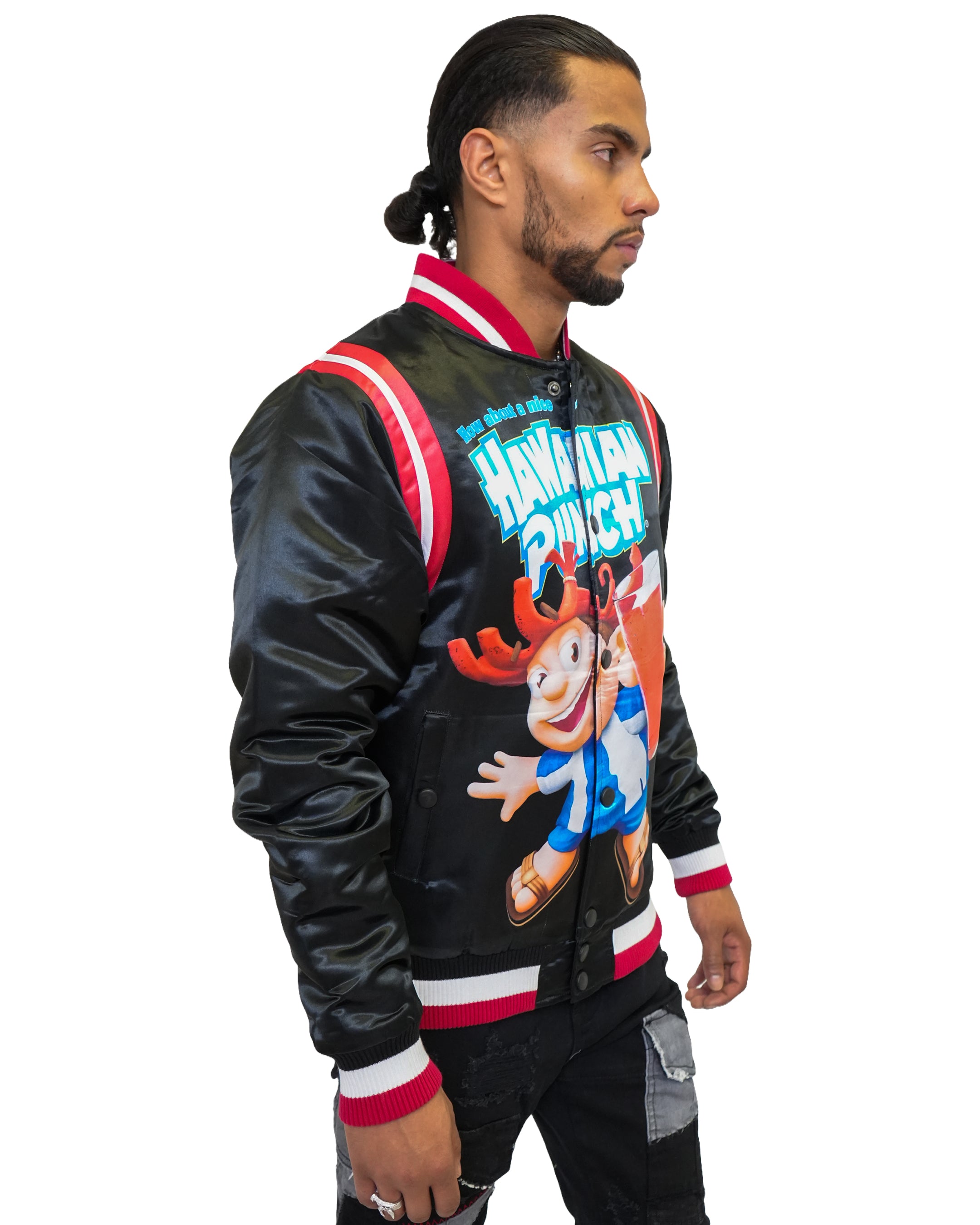 Hawaiian Punch® Varsity Satin Black Jacket