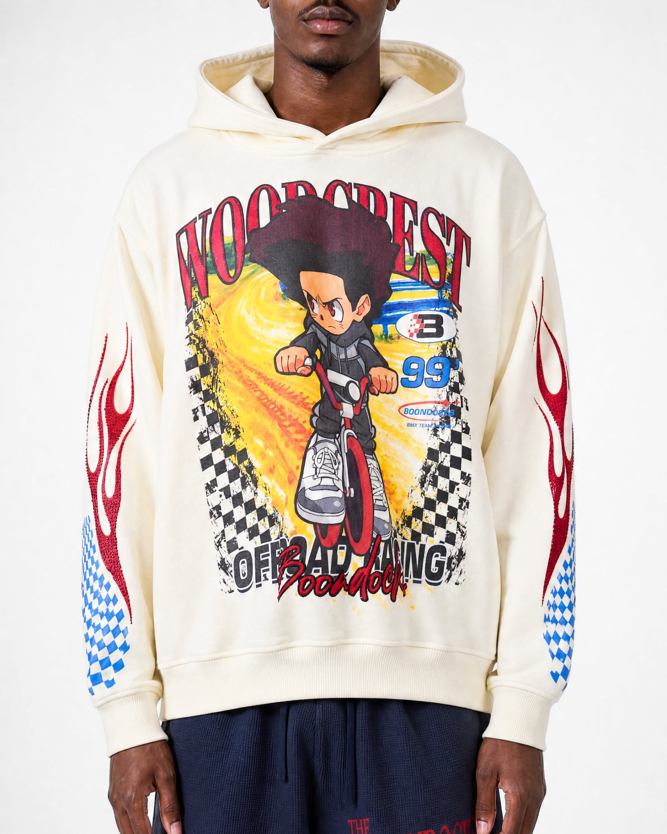The Boondocks Huey BMX Champion Embellished Cream Hoodie