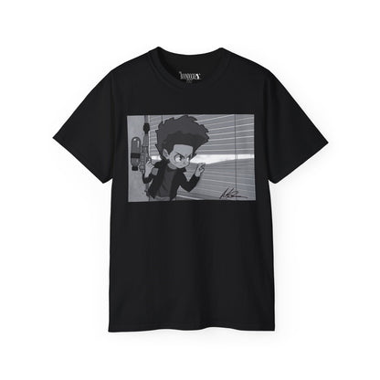 The Boondocks - Camiseta ecológica blanca y negra de Huey Packing Heat