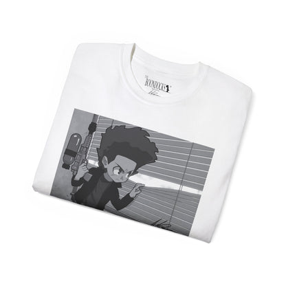 The Boondocks - Camiseta ecológica blanca y negra de Huey Packing Heat