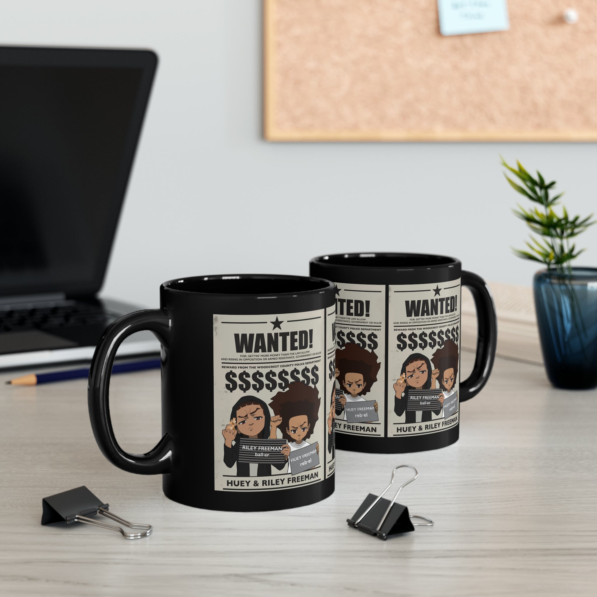 Taza negra The Boondocks Wanted (11oz)