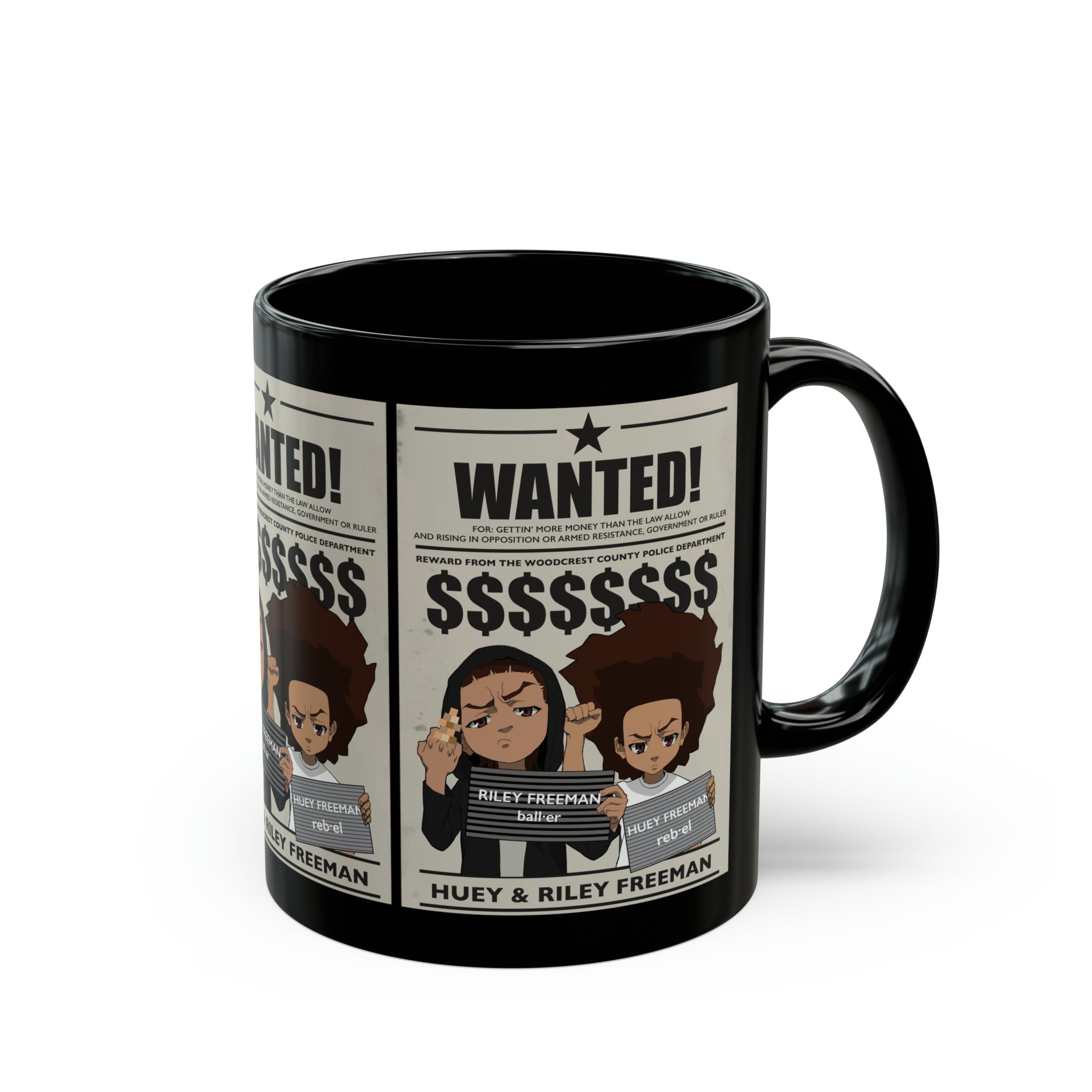 Taza negra The Boondocks Wanted (11oz)