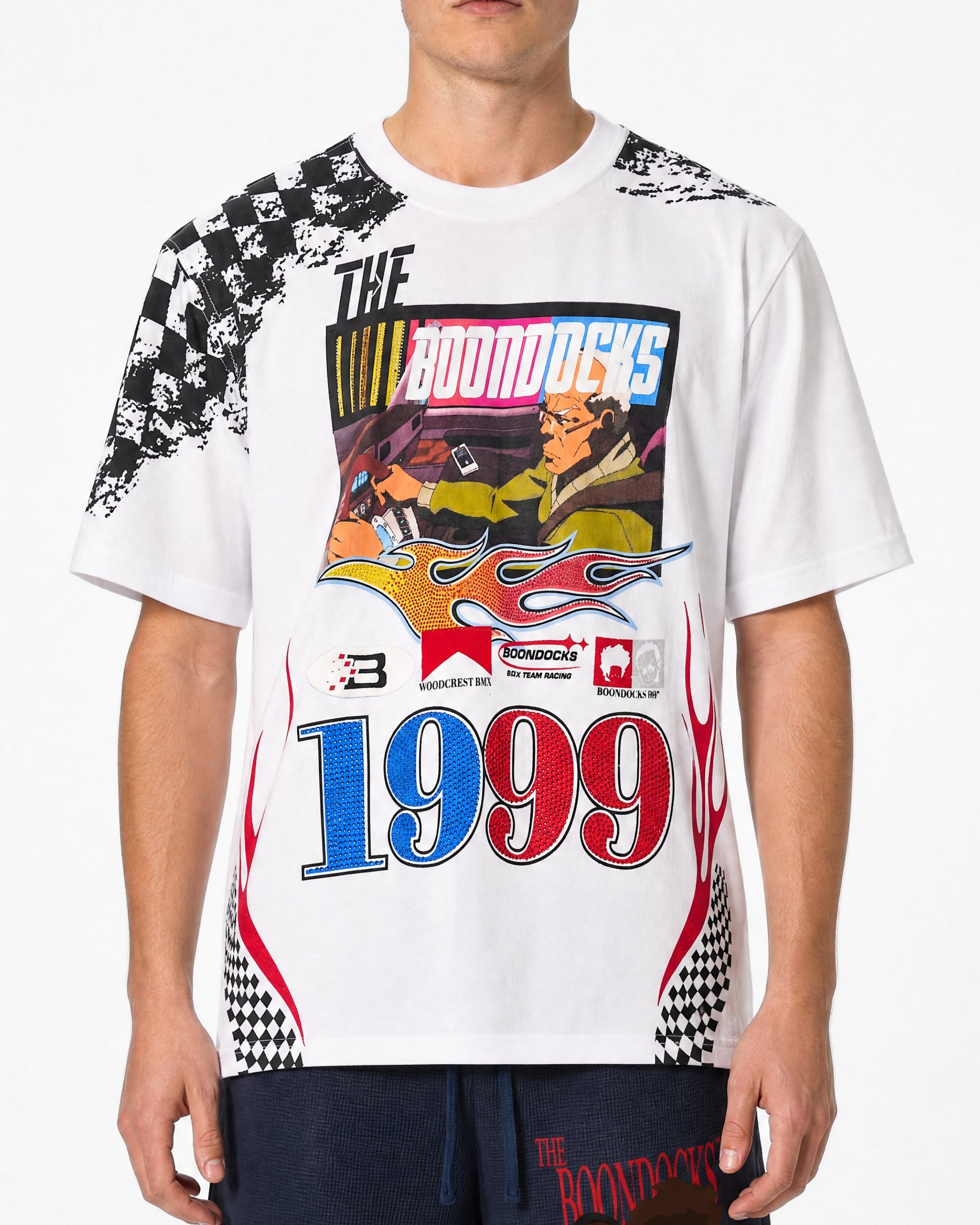 The Boondocks Grandad Grand Prix 1999 White Embellished Tee