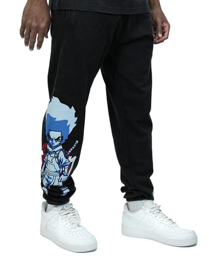 The Boondocks Huey Samurai Warrior Black Acid Wash Joggers