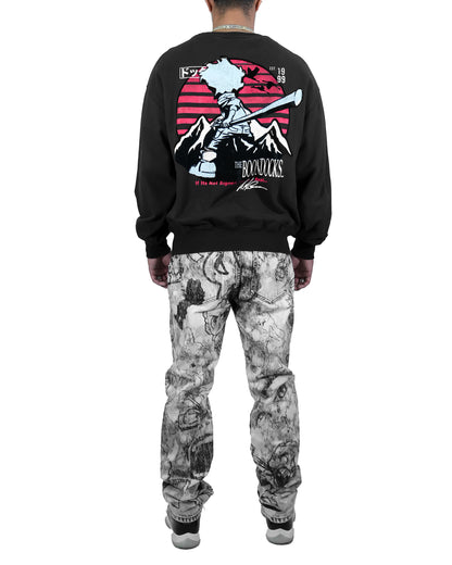 The Boondocks Huey Samurai Warrior Black Acid Wash Crewneck