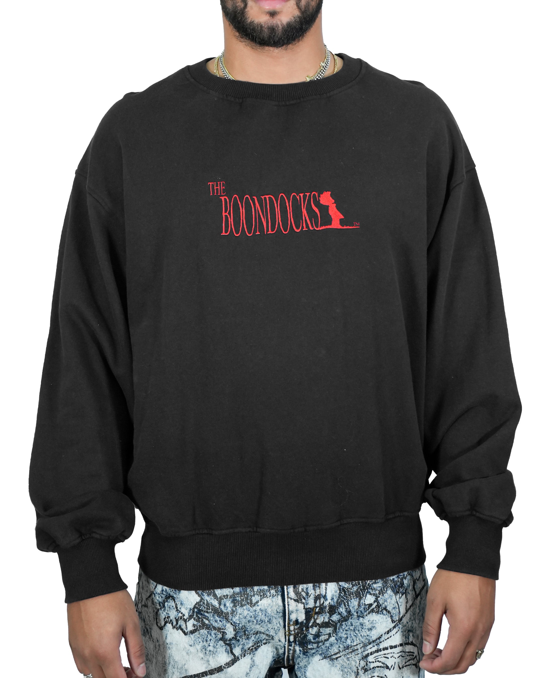 The Boondocks Huey Samurai Warrior Black Acid Wash Crewneck