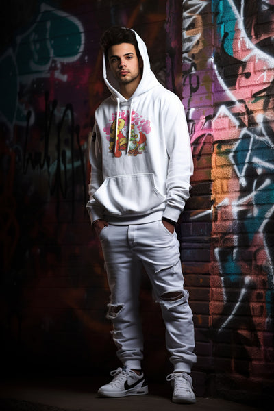 Bode "It's Lit" Cheech Sudadera con capucha blanca de mezcla pesada de doble cara de edición limitada