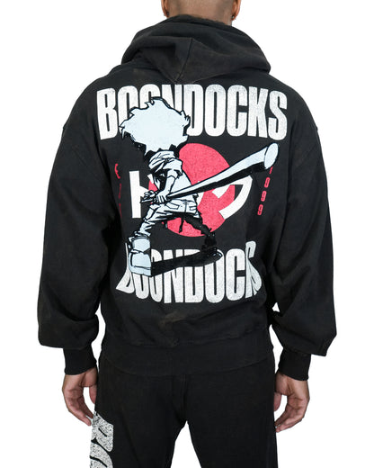 The Boondocks Huey Samurai Warrior Oversized Black Acid Wash Hoodie