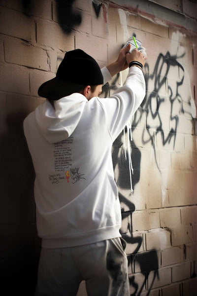 Bode "It's Lit" Cheech Sudadera con capucha blanca de mezcla pesada de doble cara de edición limitada