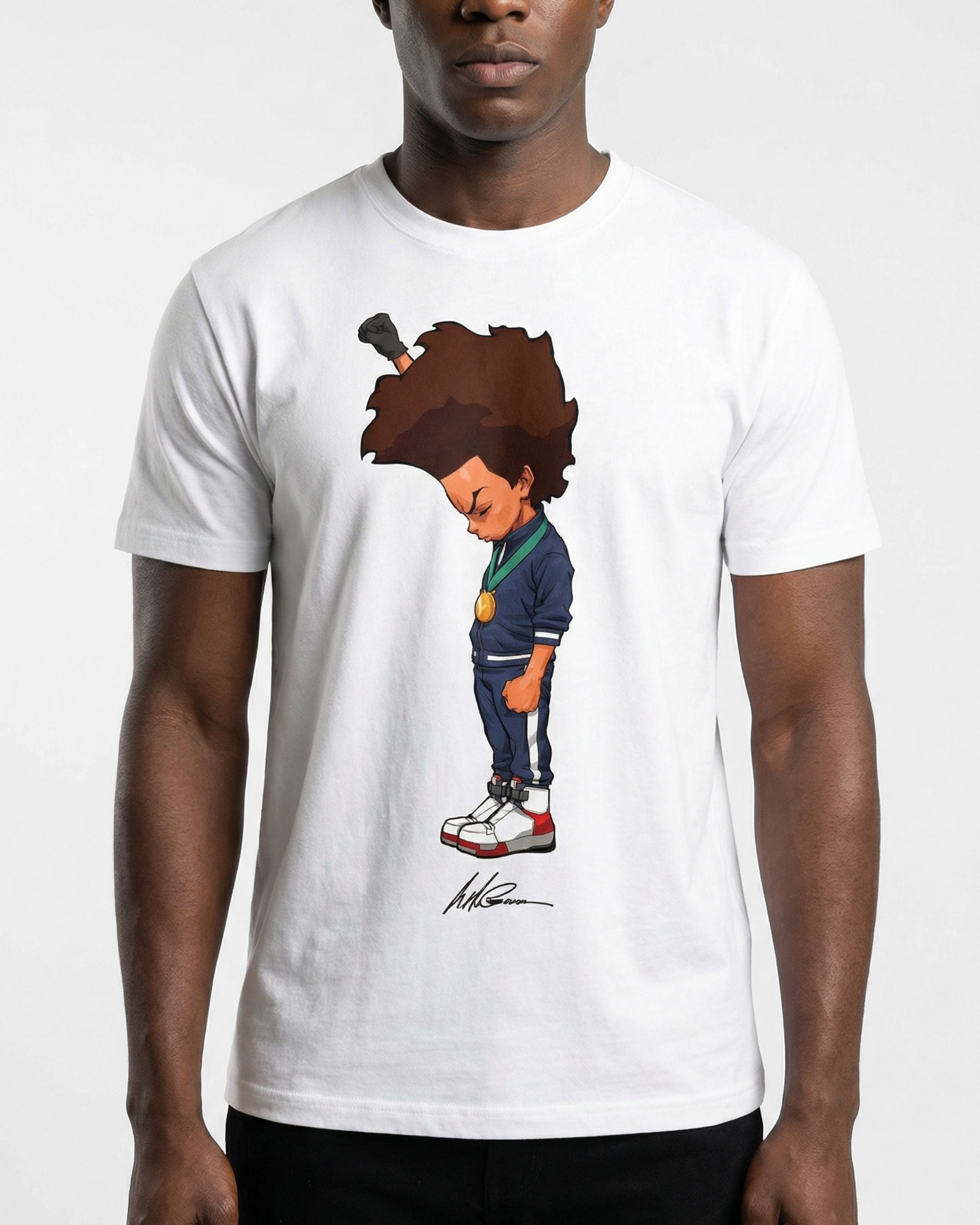 The Boondocks Huey Fist Stand White Tee