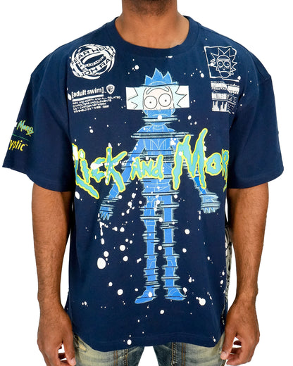 Rick & Morty - Glitch Rick Blue Oversized T-Shirt