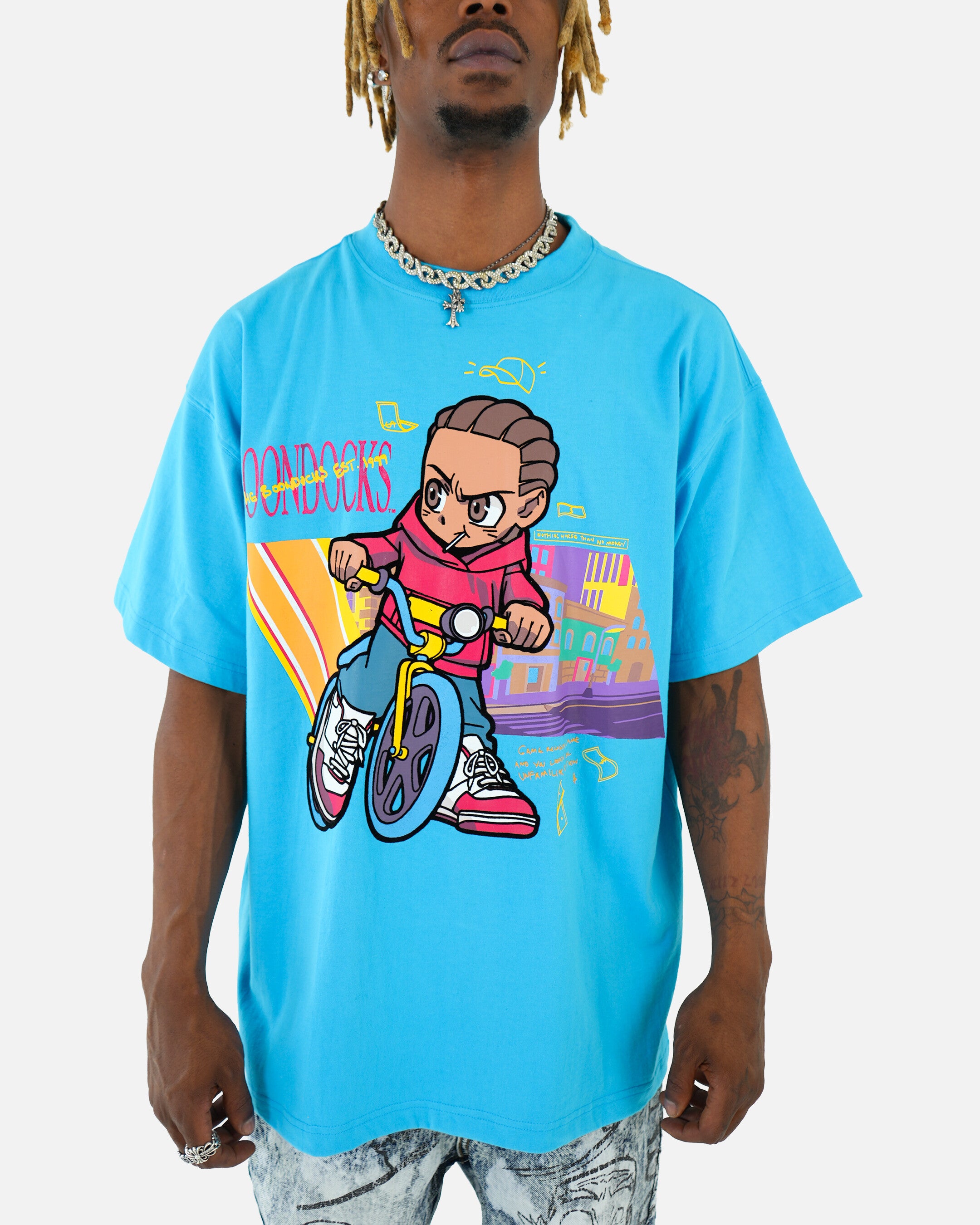 The Boondocks Pedal To The Hustle Blue Stone Wash T-Shirt