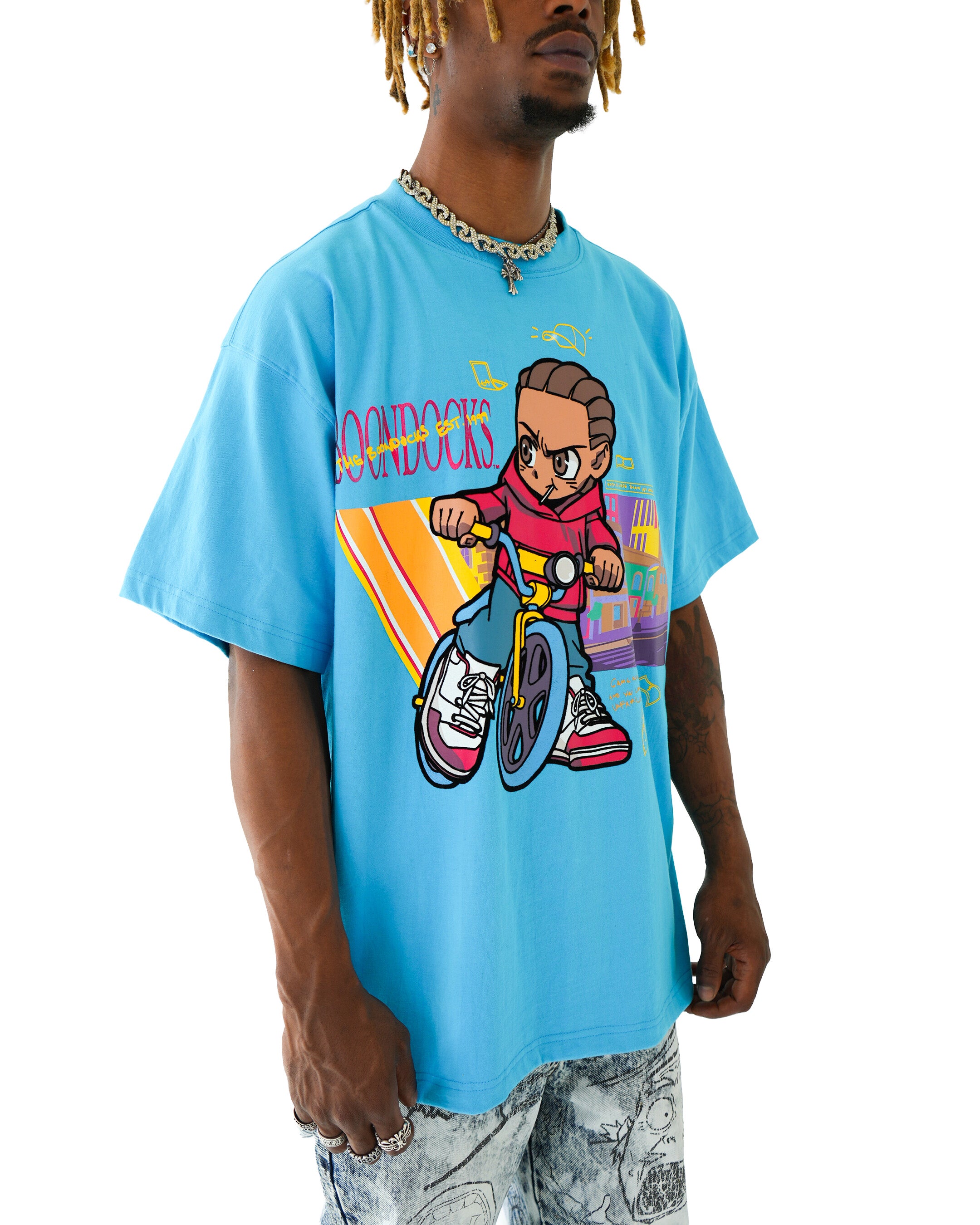 The Boondocks Pedal To The Hustle Blue Stone Wash T-Shirt