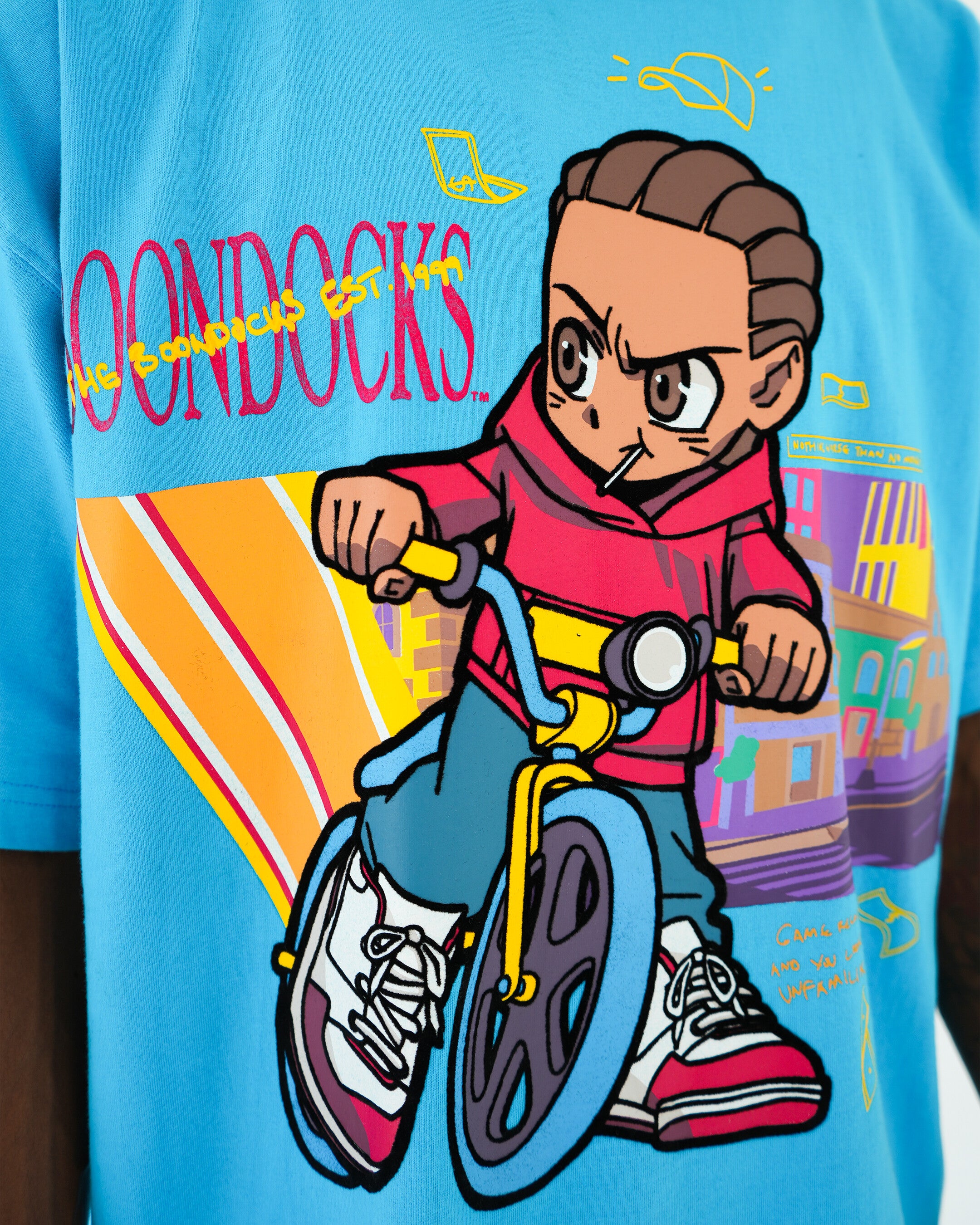 The Boondocks Pedal To The Hustle Blue Stone Wash T-Shirt