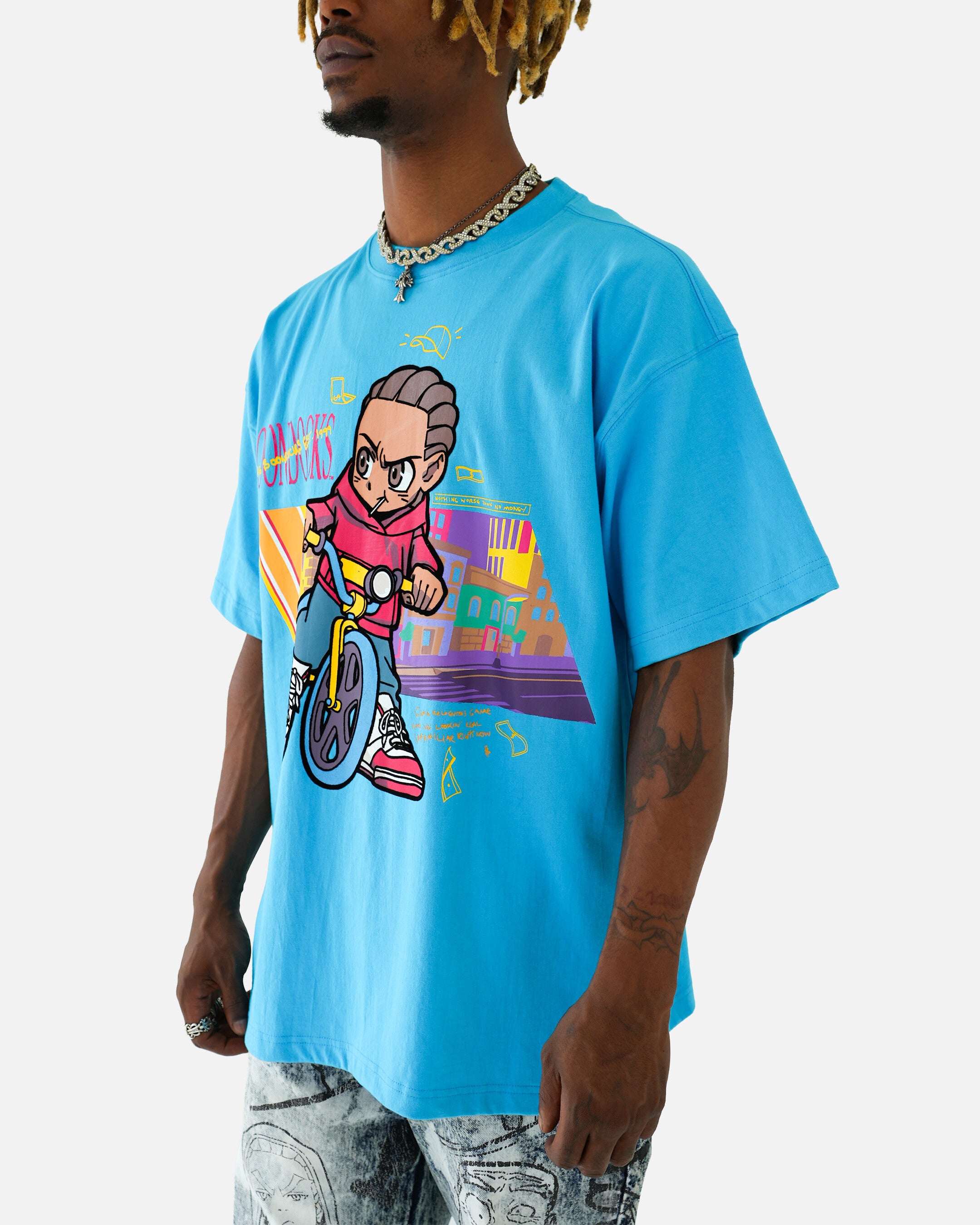 The Boondocks Pedal To The Hustle Blue Stone Wash T-Shirt