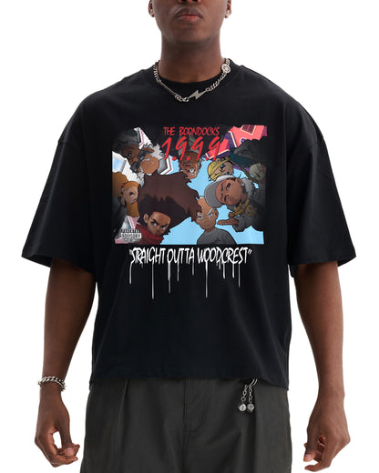 The Boondocks Straight Outta Woodcrest Cropped Black T-Shirt