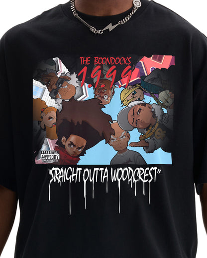 The Boondocks Straight Outta Woodcrest Cropped Black T-Shirt