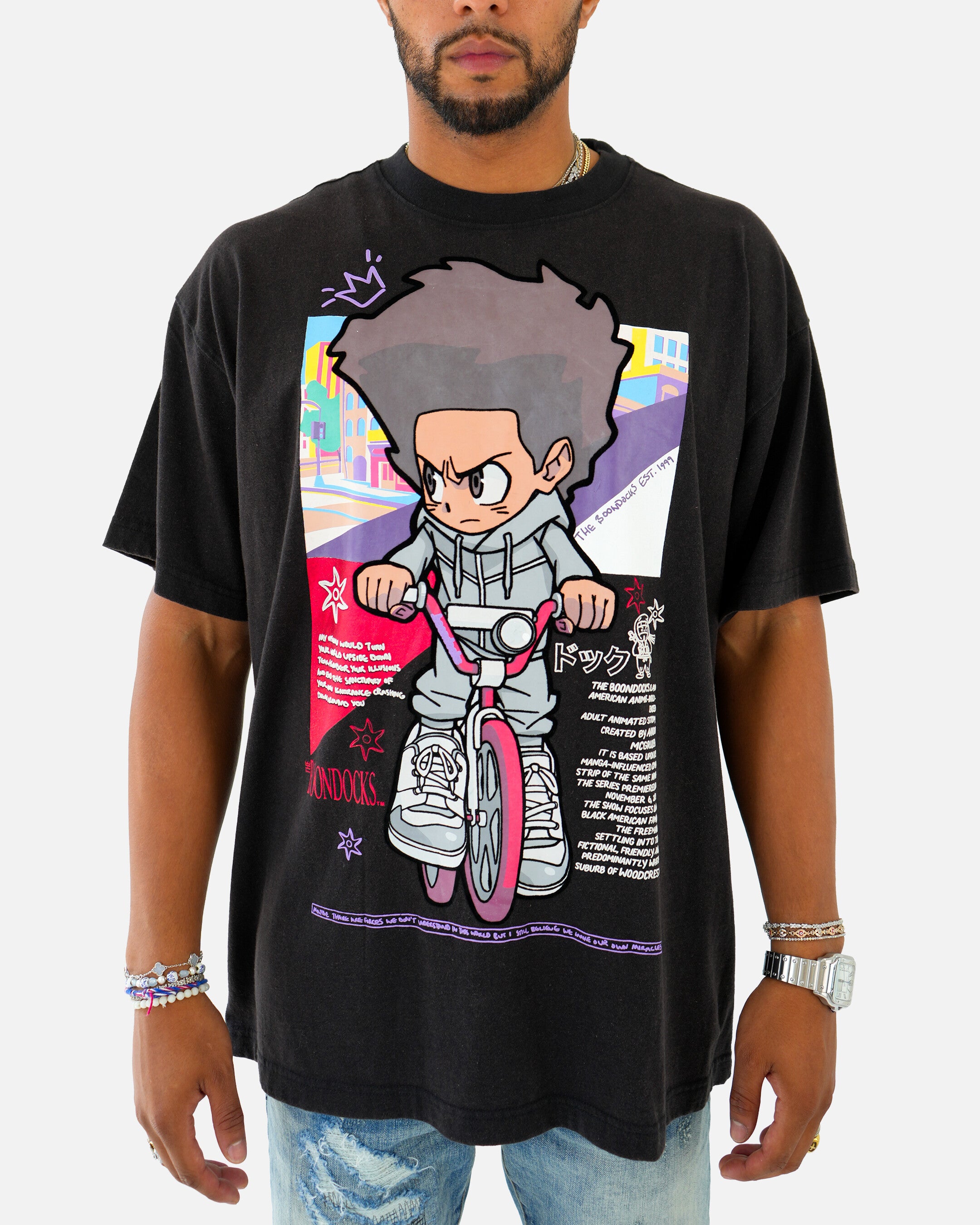 The Boondocks The Freeman Cycle Black Stone Wash T-Shirt