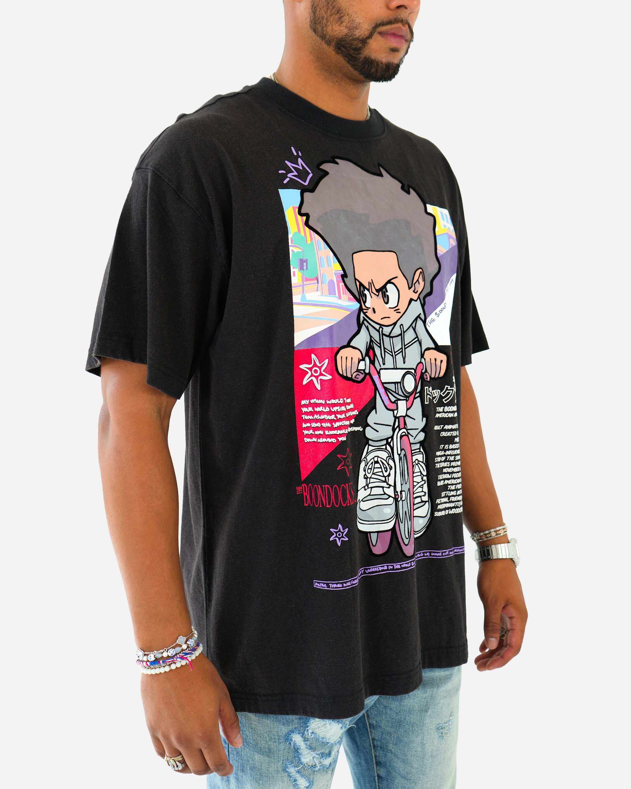 The Boondocks The Freeman Cycle Black Stone Wash T-Shirt
