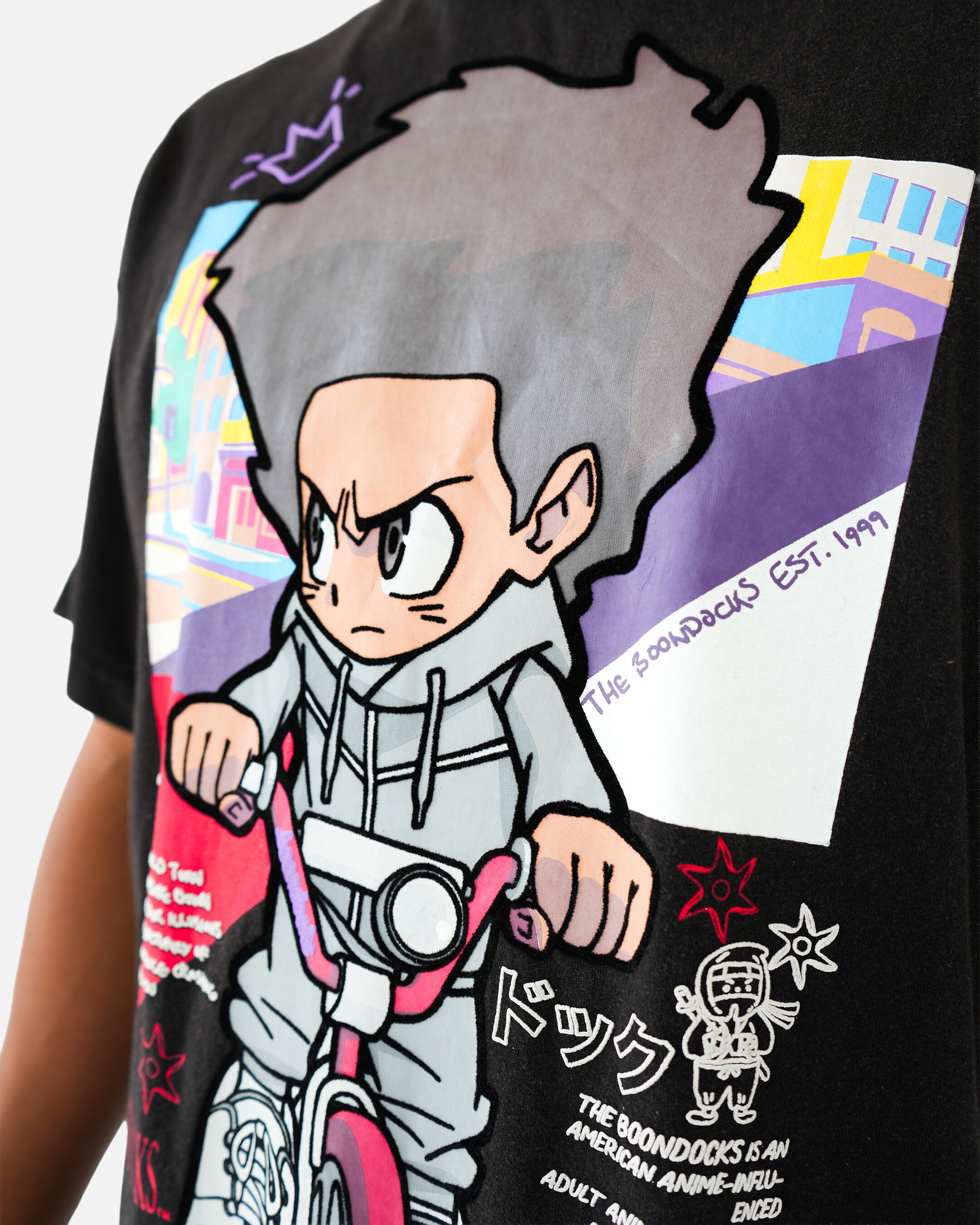 The Boondocks The Freeman Cycle Black Stone Wash T-Shirt