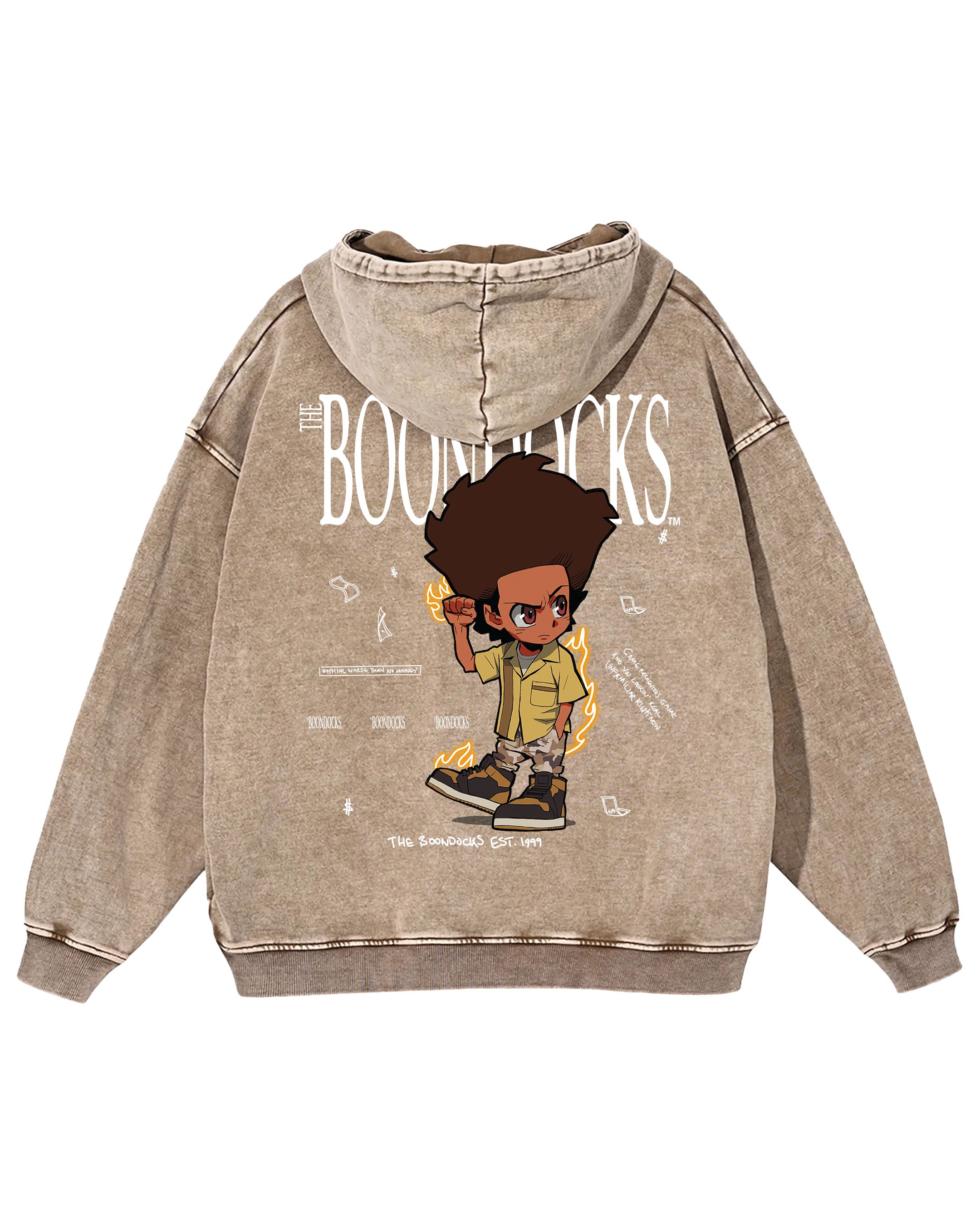 The Boondocks - Huey Khaled Acid Wash Oversize Brown Heavyweight Hoodie