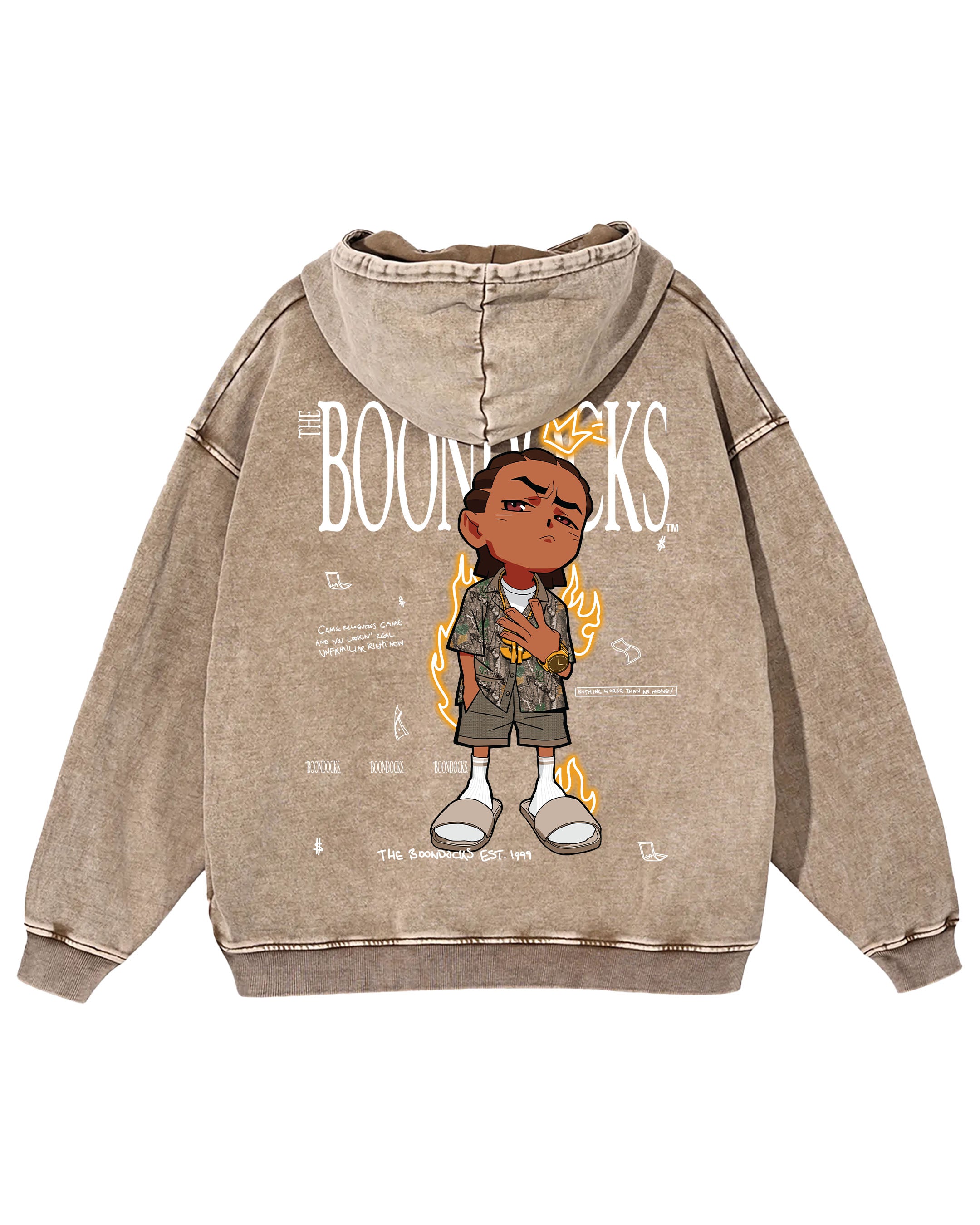 The Boondocks - Riley Khaled Acid Wash Oversize Brown Heavyweight Hoodie