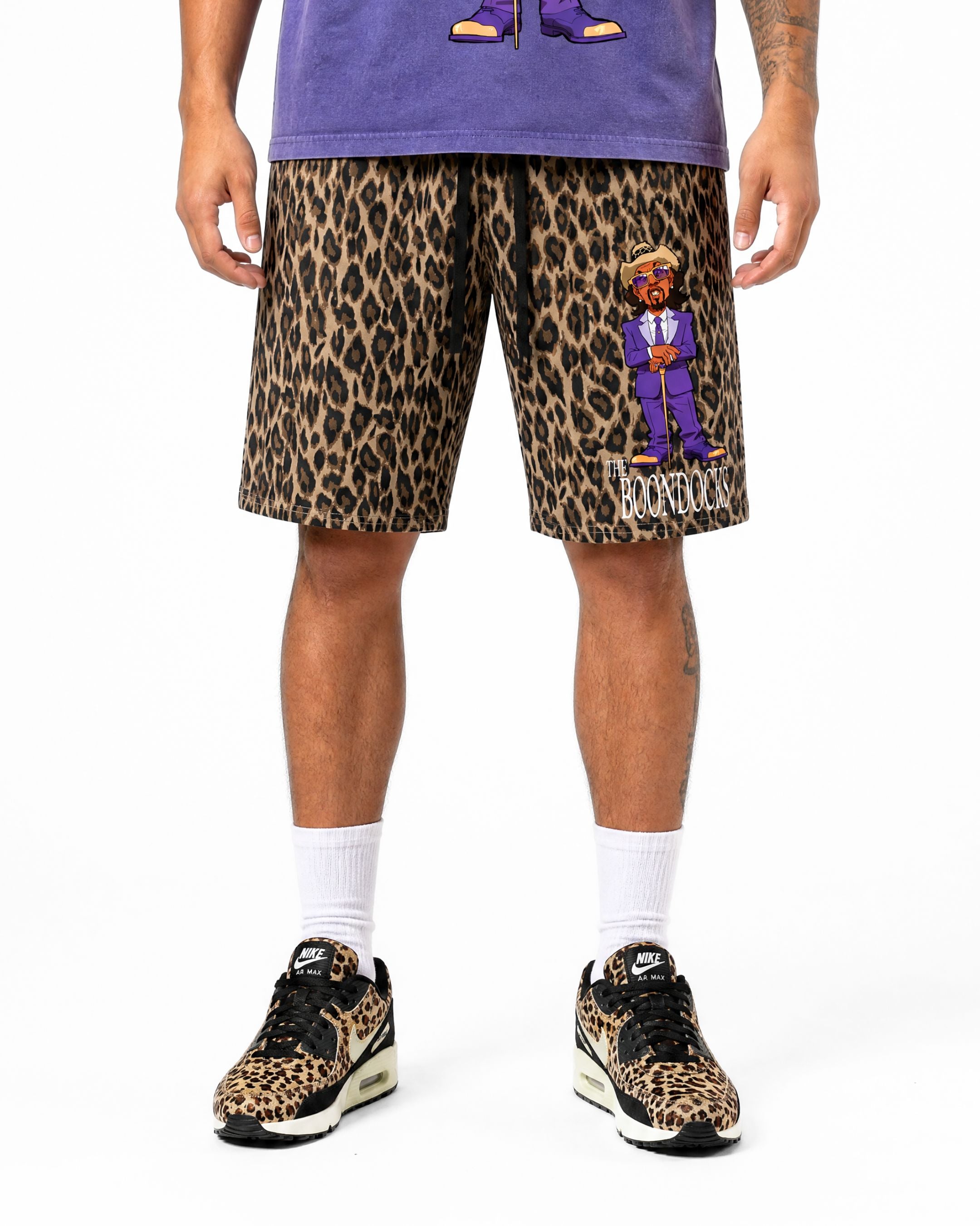 The Boondocks Slickback Leopard Drawstring Shorts