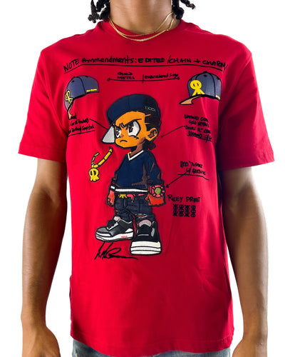 deKryptic x The Boondocks - Riley Blueprints Embroidered Red T-Shirt