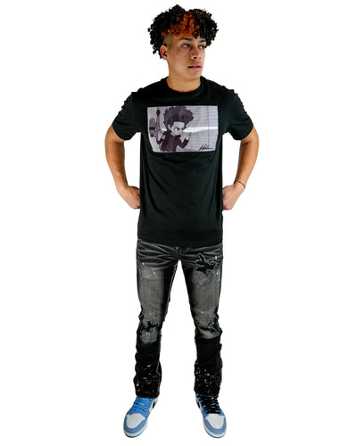 The Boondocks - Huey Packing Heat Black And White T-Shirt