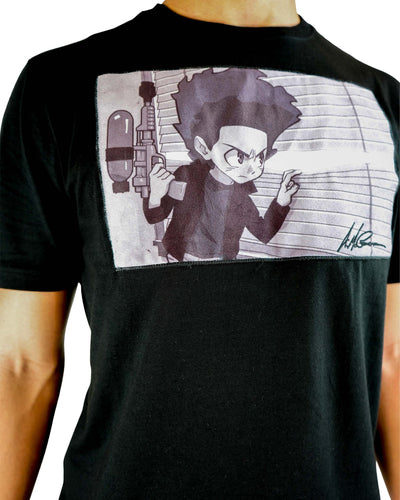 The Boondocks - Huey Packing Heat Black And White T-Shirt