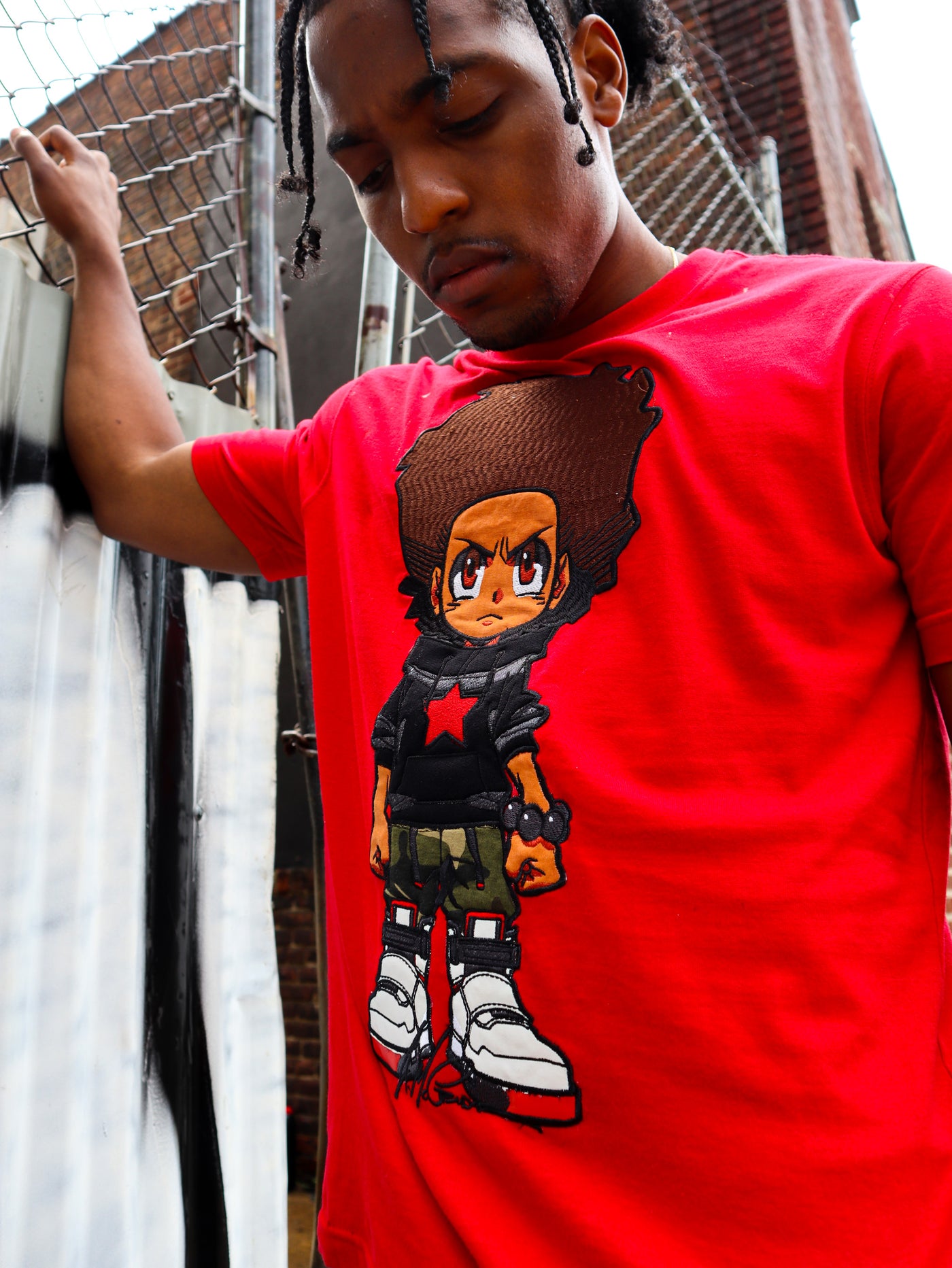 deKryptic x The Boondocks - Huey Embroidered Red T-Shirt